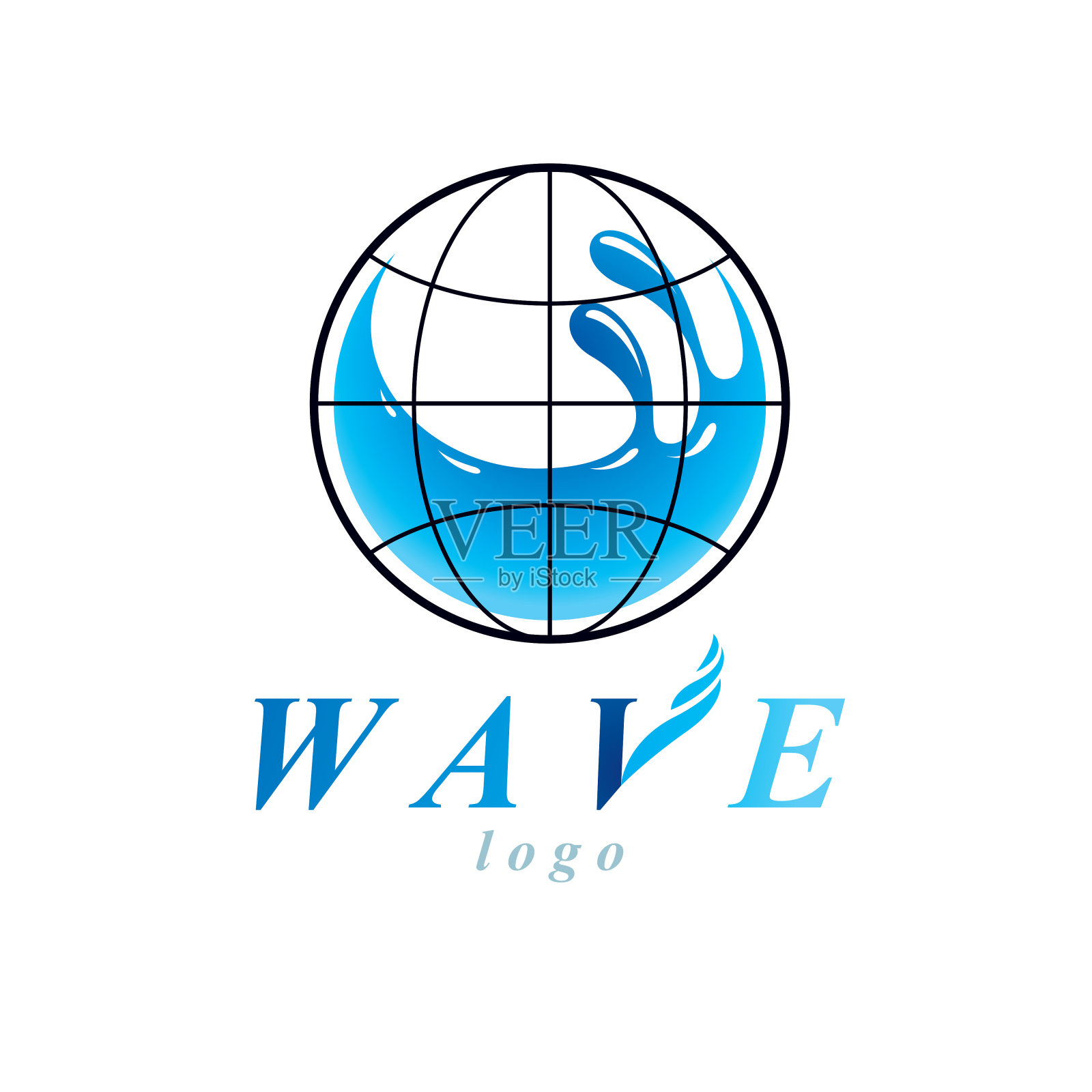 矢量蓝色清澈的水滴标志用作营销设计符号。与自然和谐相处的理念。插画图片素材