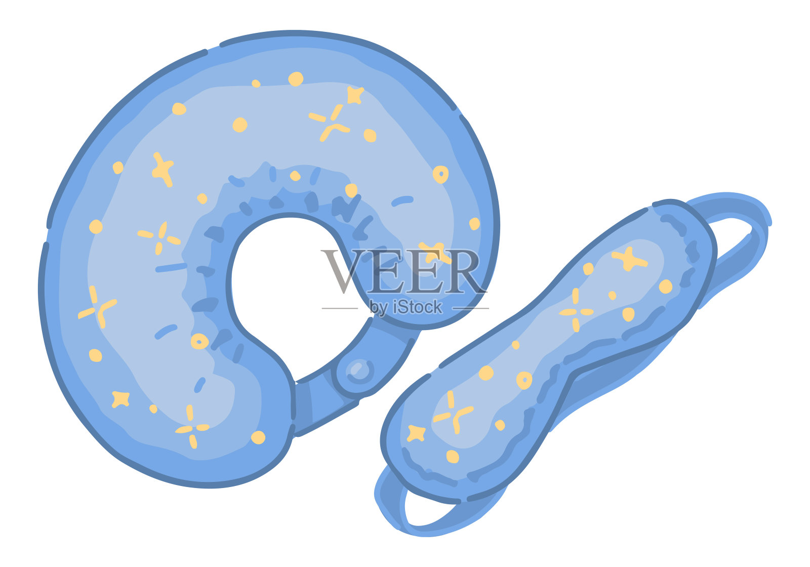 旅行枕头和睡眠面罩。长途旅行的配件涂鸦。卡通矢量插图隔离在白色。插画图片素材