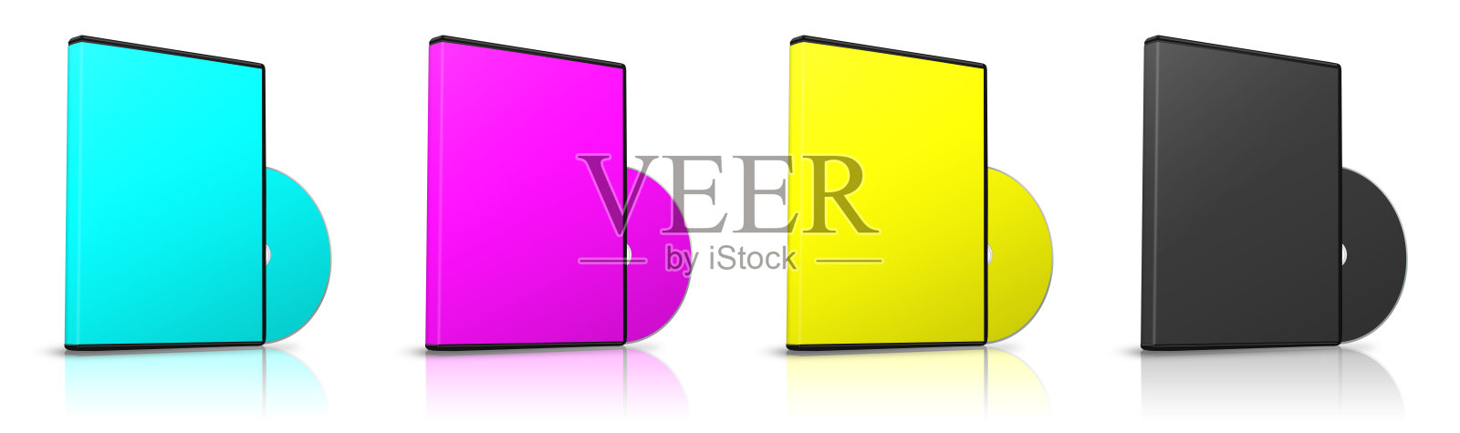 DVD盒空白模板黑色，青色，黄色和品红(CMYK)的演示布局和设计。光栅插图。插画图片素材