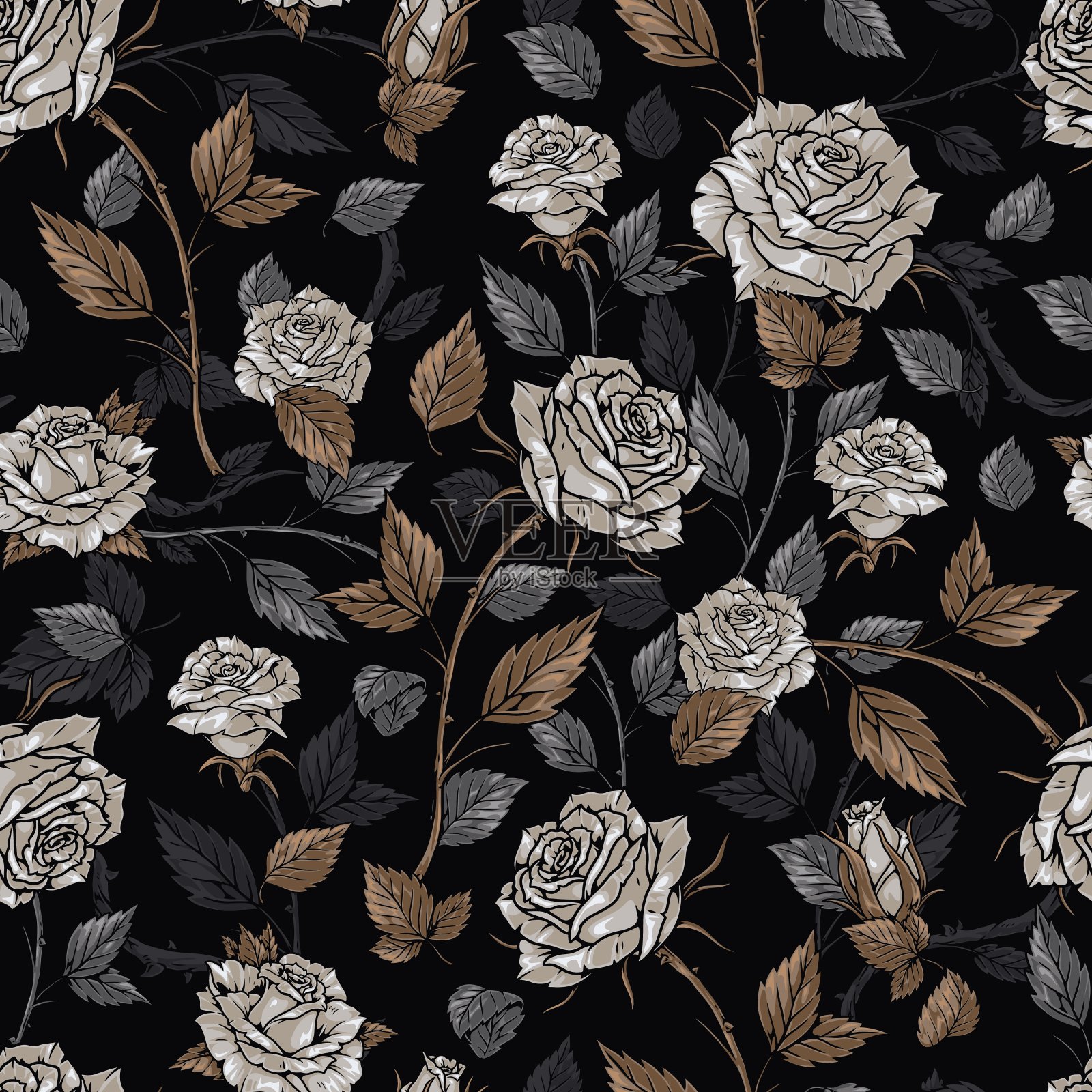 优雅的花朵图案无缝多彩插画图片素材