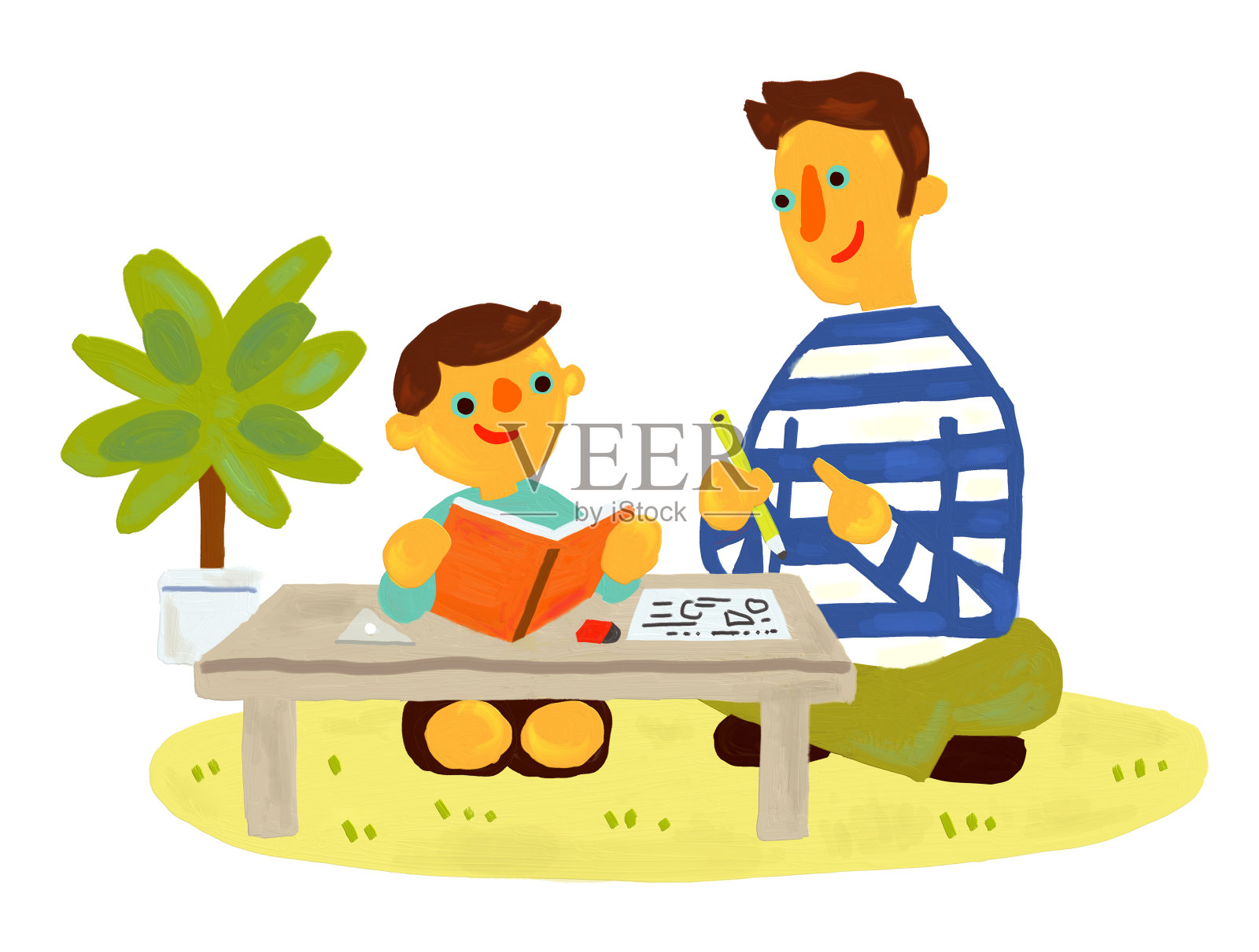 抚养孩子的父亲插画图片素材