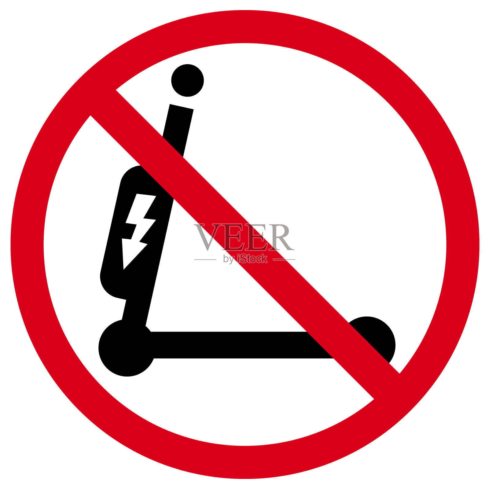 这里禁止使用电动滑板车，红色禁行标志插画图片素材