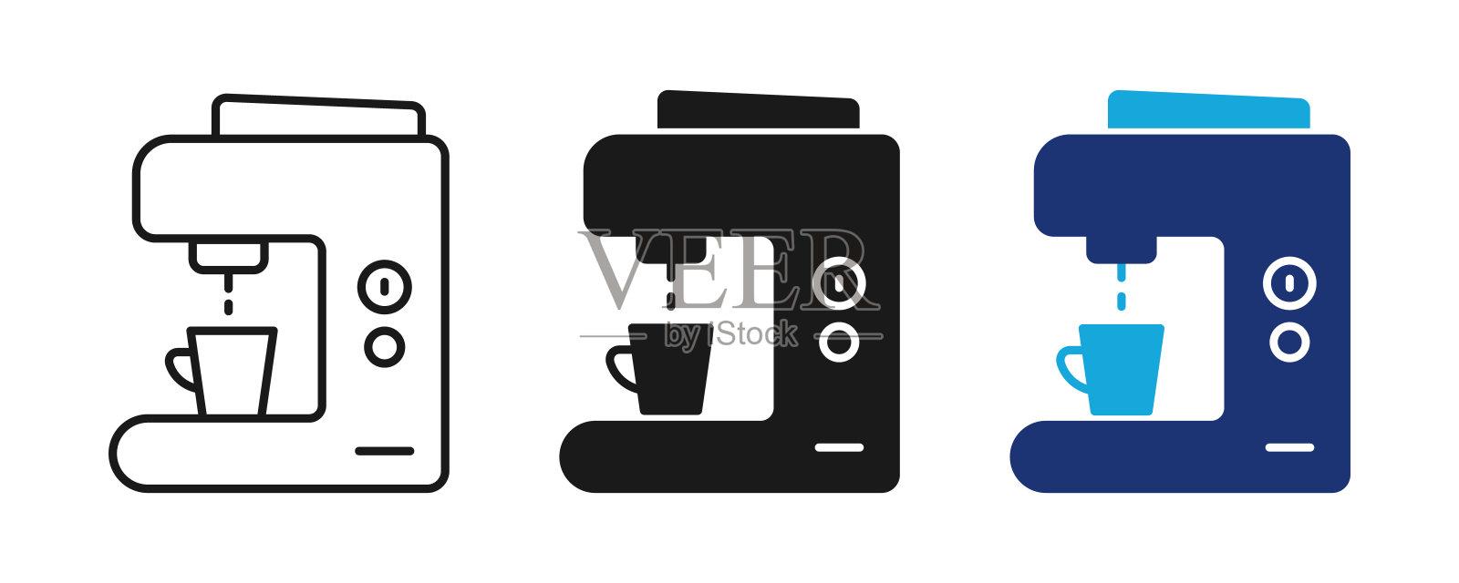 咖啡机图标。带杯的咖啡机。向量插画图片素材