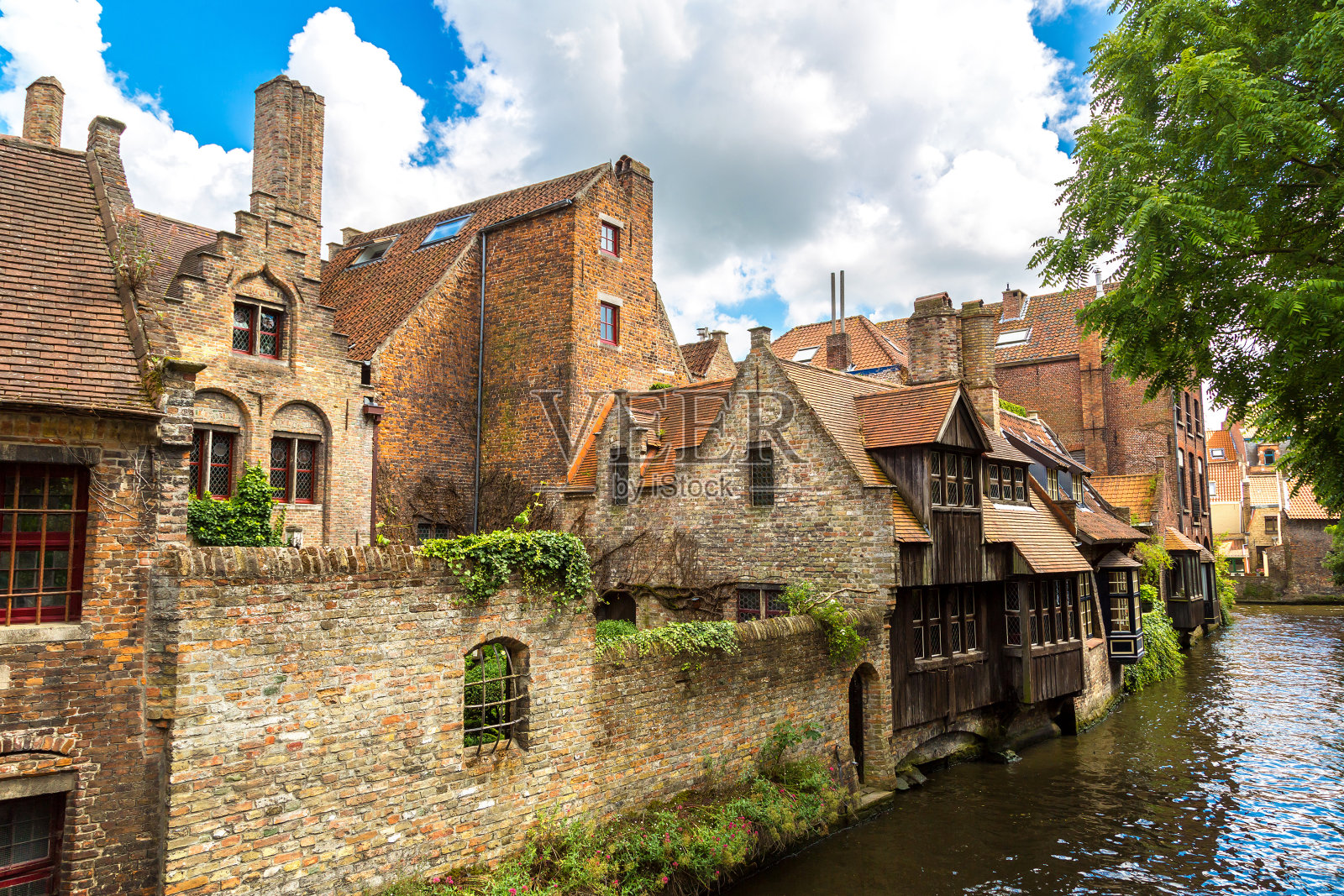 布鲁日运河沿岸的房屋照片摄影图片
