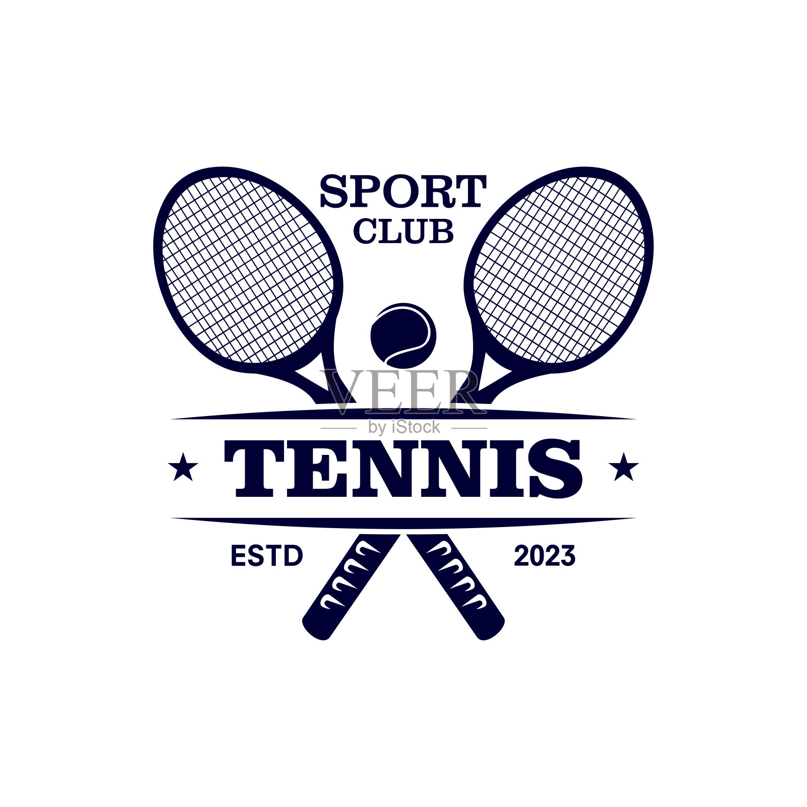 复古网球矢量图标，网球俱乐部，锦标赛，白色背景上的冠军插画图片素材