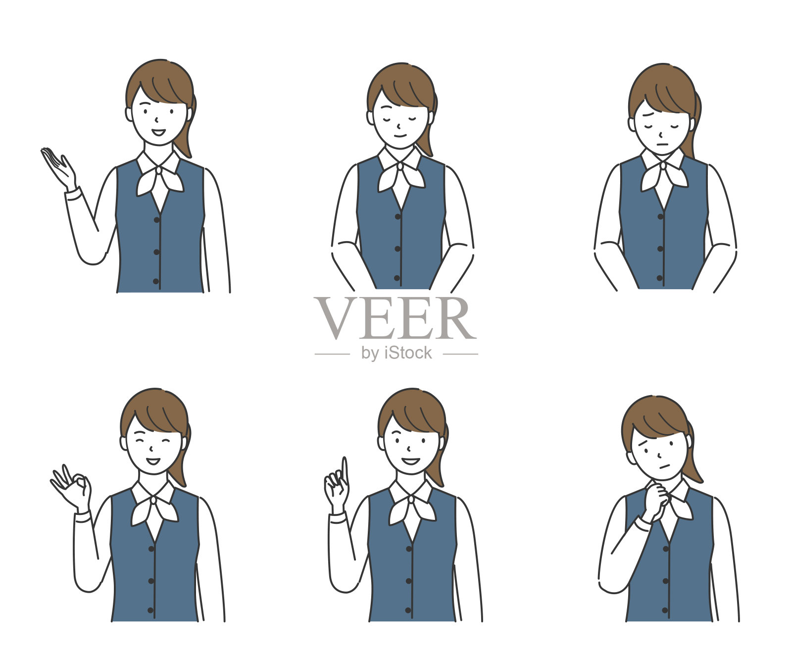 女商人的一组不同的面部表情插画图片素材