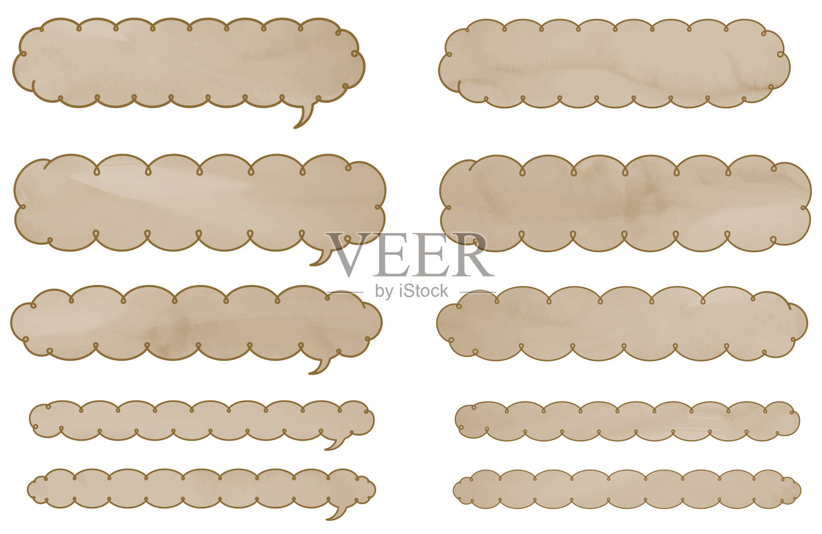 羊皮纸风格宽，水平长云语音气泡插图集插画图片素材