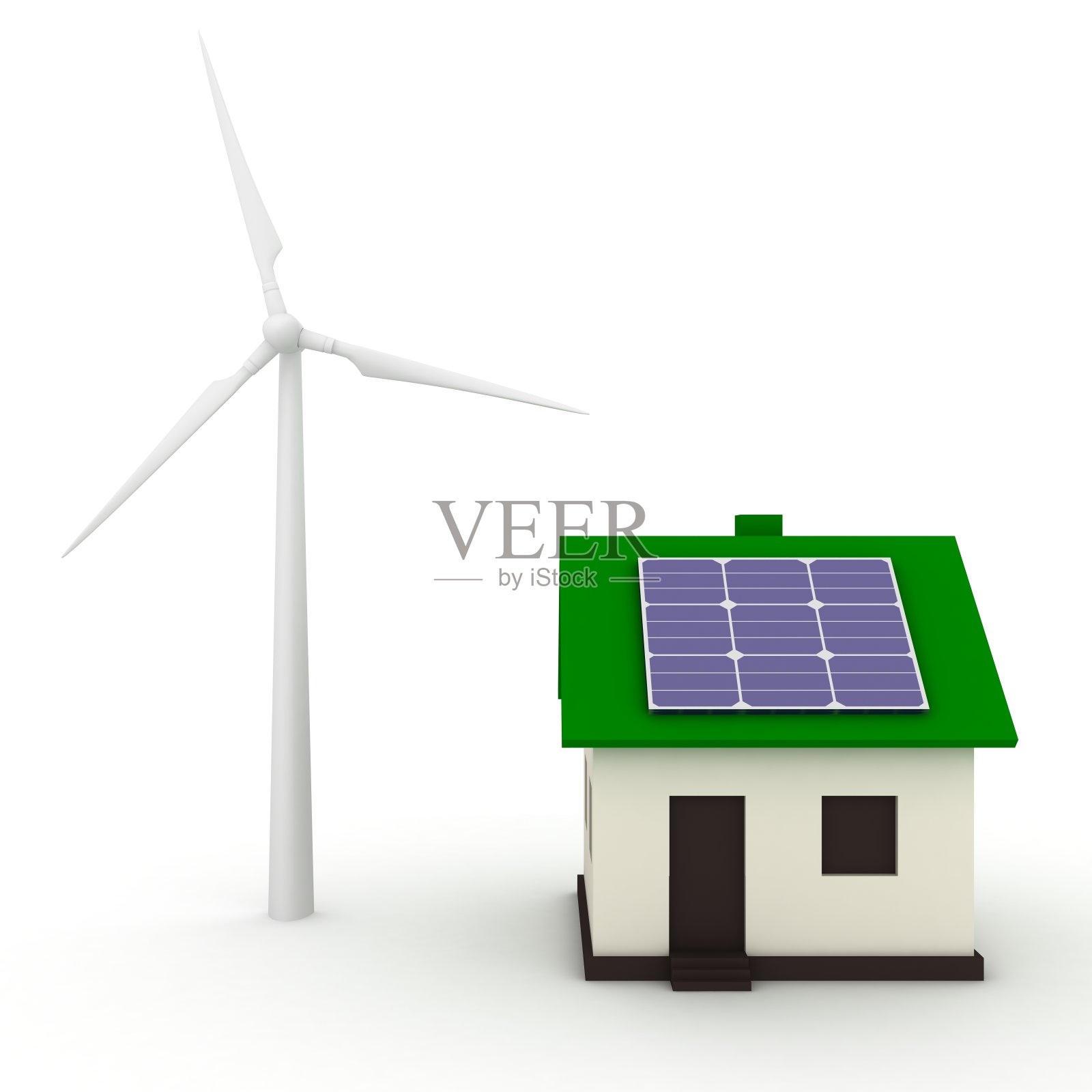 风力涡轮机太阳能电池板房屋可再生能源净零排放照片摄影图片