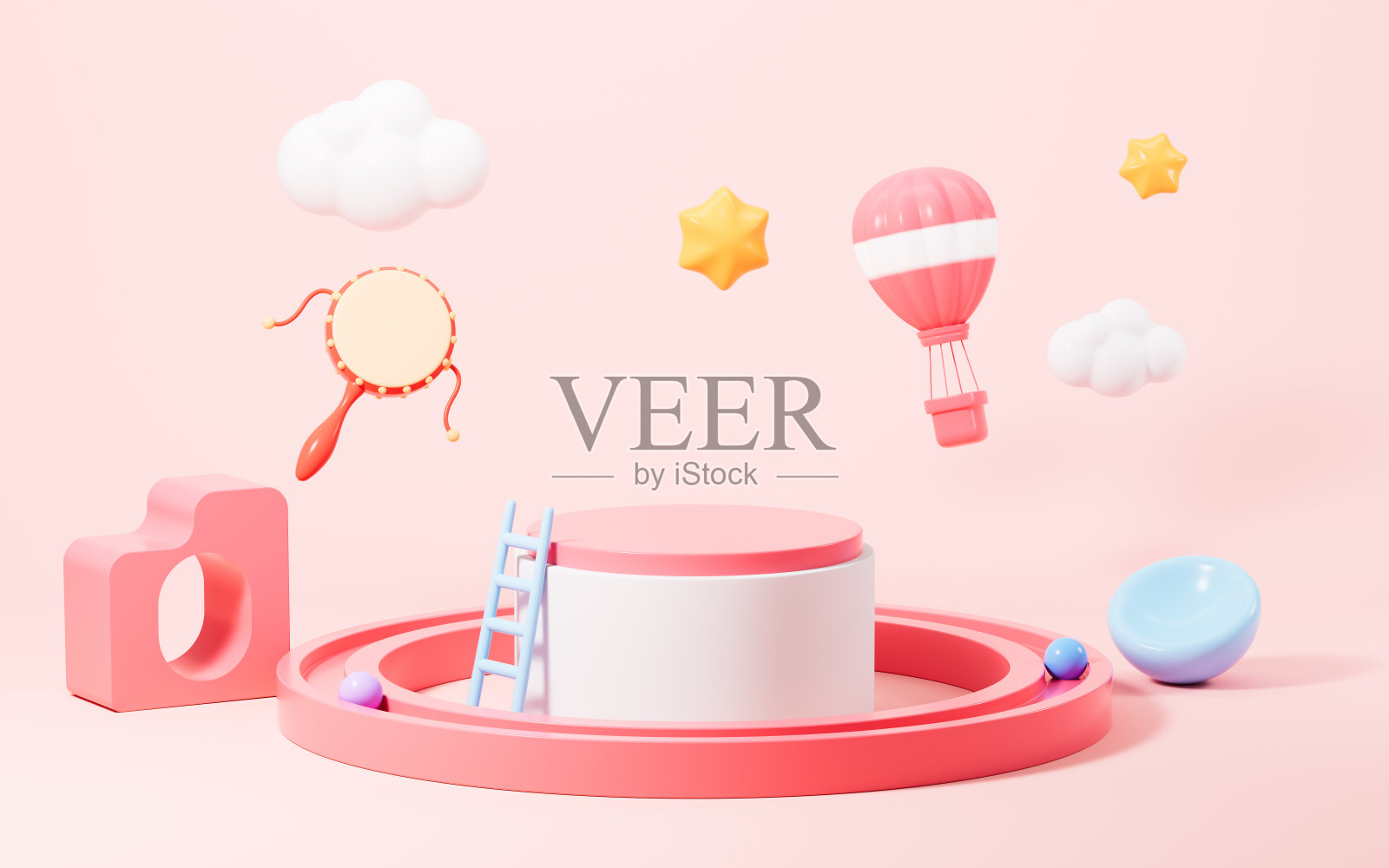 卡通婴童用品舞台，儿童用品舞台，婴童房，3d渲染。照片摄影图片