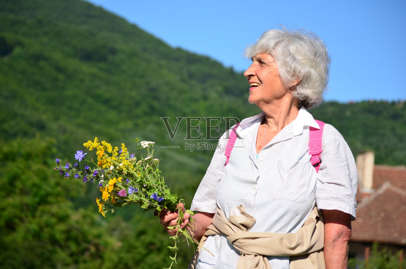 夏山里的老妇人照片摄影图片