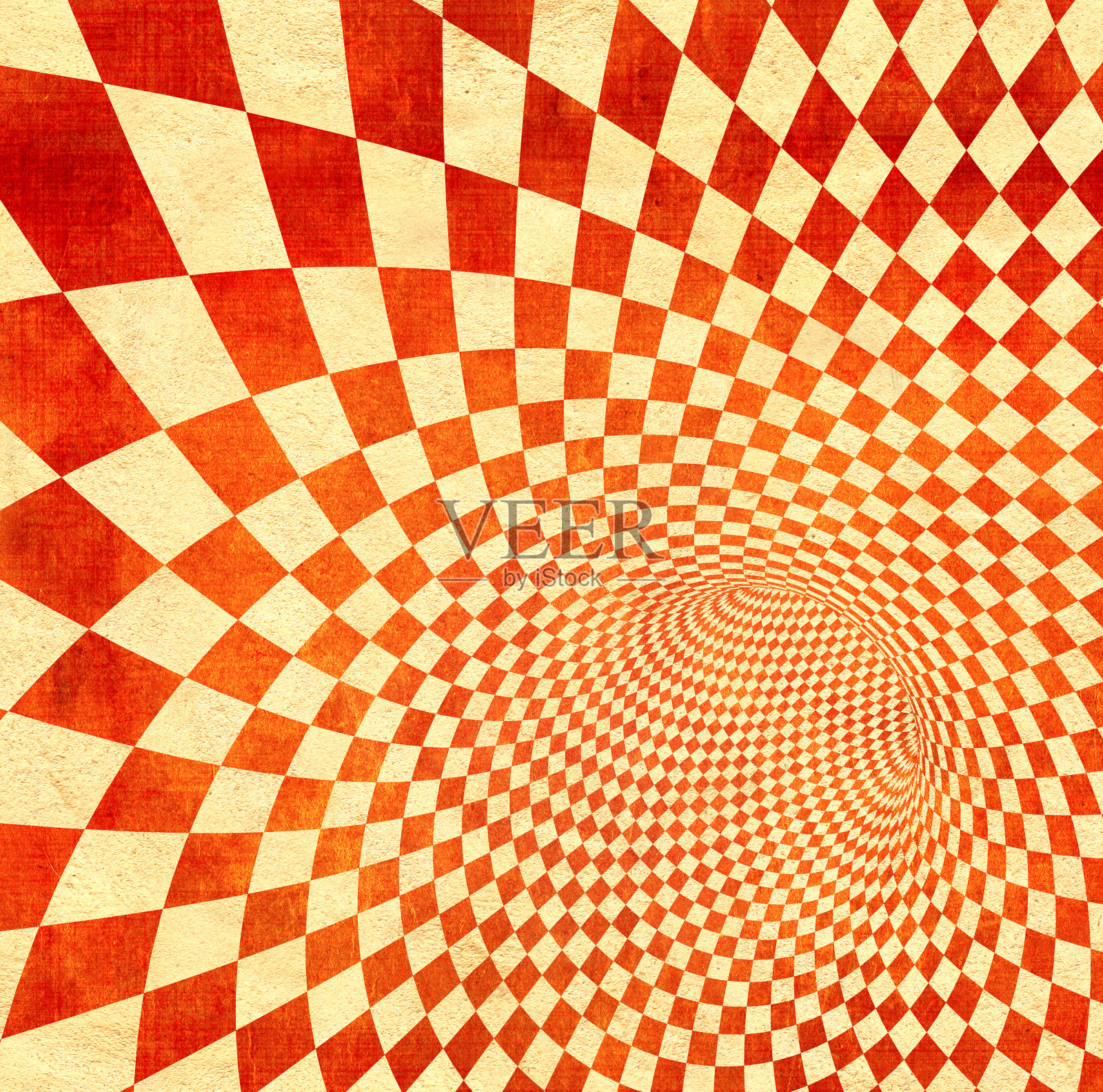 复古的背景与纹理的旧脏纸的红色和黄色的颜色和方格图案。复古的方形背景与grunge框架。文本复制空间照片摄影图片