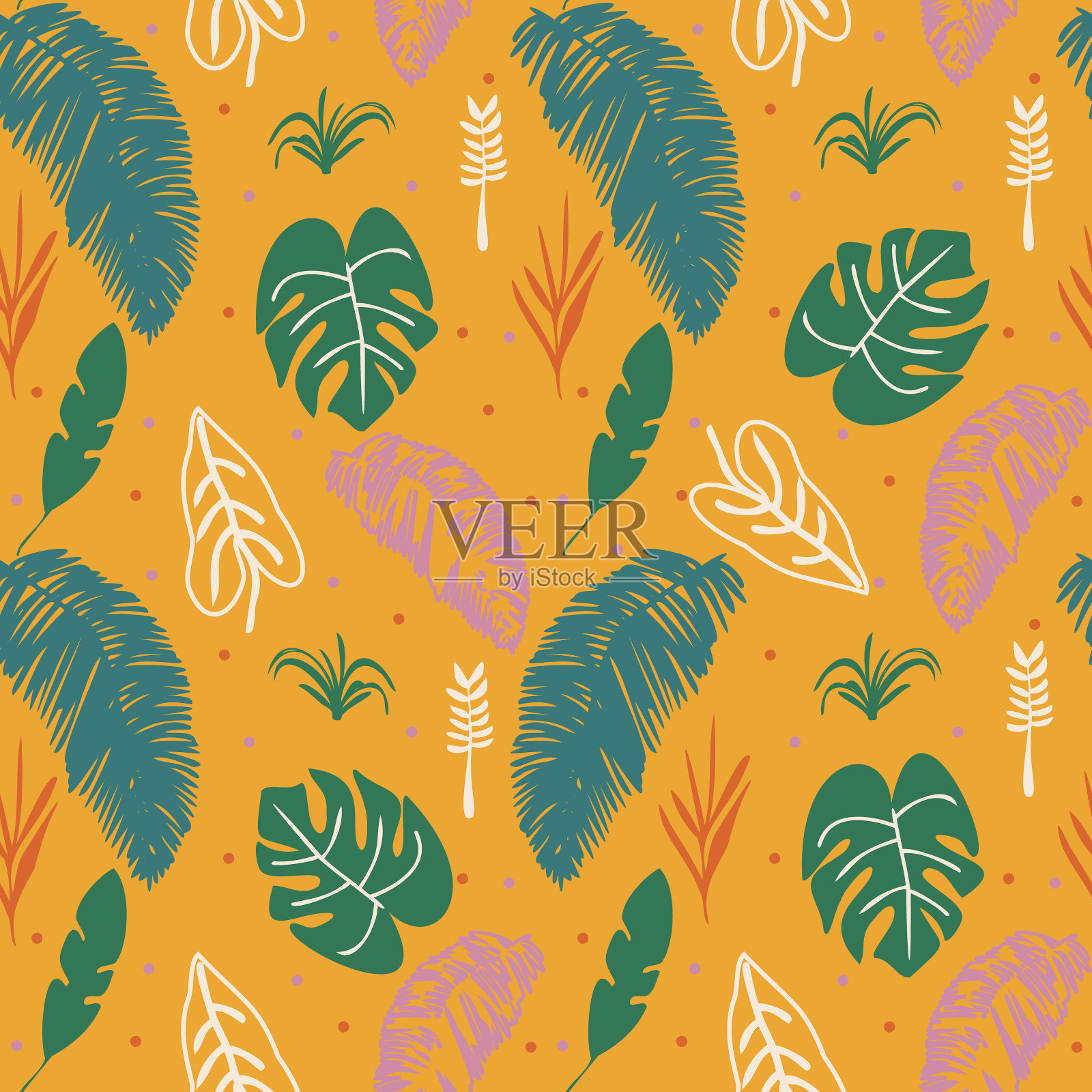 用于纺织、面料的热带植物无缝花纹插画图片素材