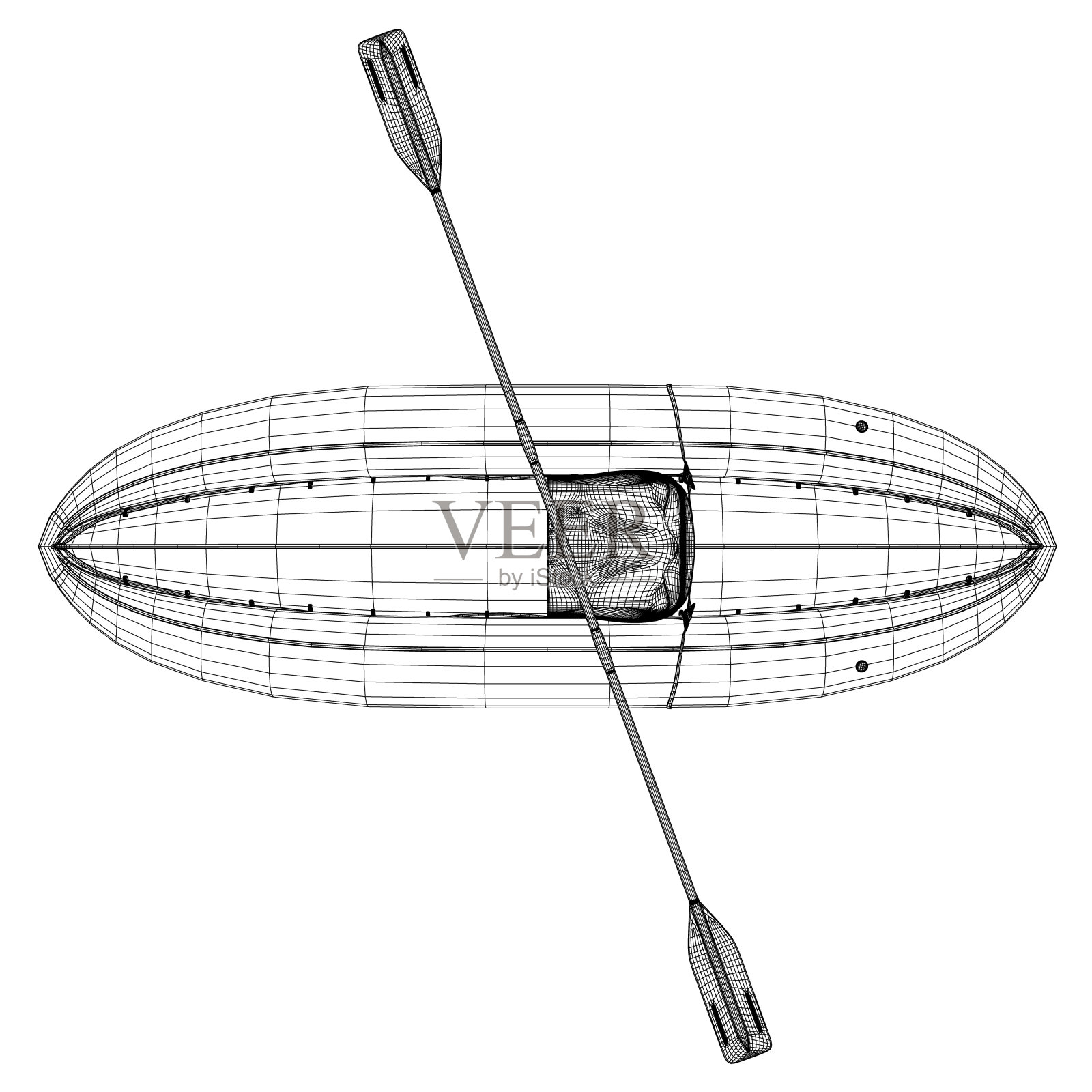 带踏板的充气船线框图。卡通简单风格孤立矢量插图上的白色背景。橡胶充气船运输载体。前视图。3 d。插画图片素材