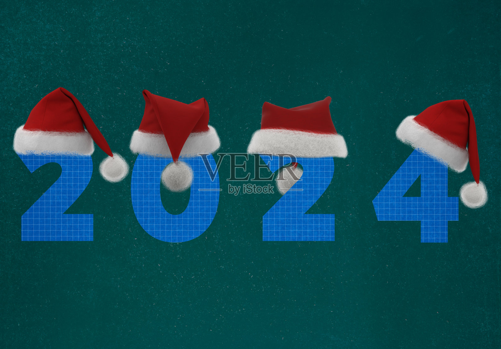 黑板上的2024年新年蓝图和圣诞老人帽照片摄影图片