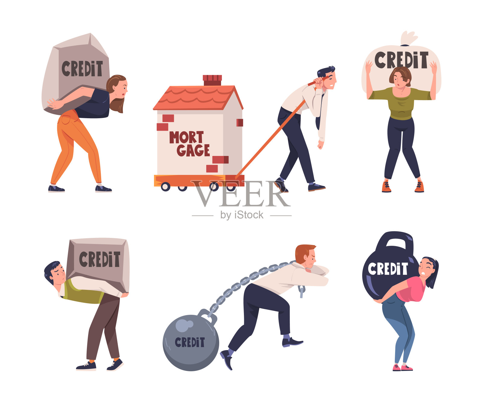 信用负担重的抵押贷款严重程度向量集插画图片素材