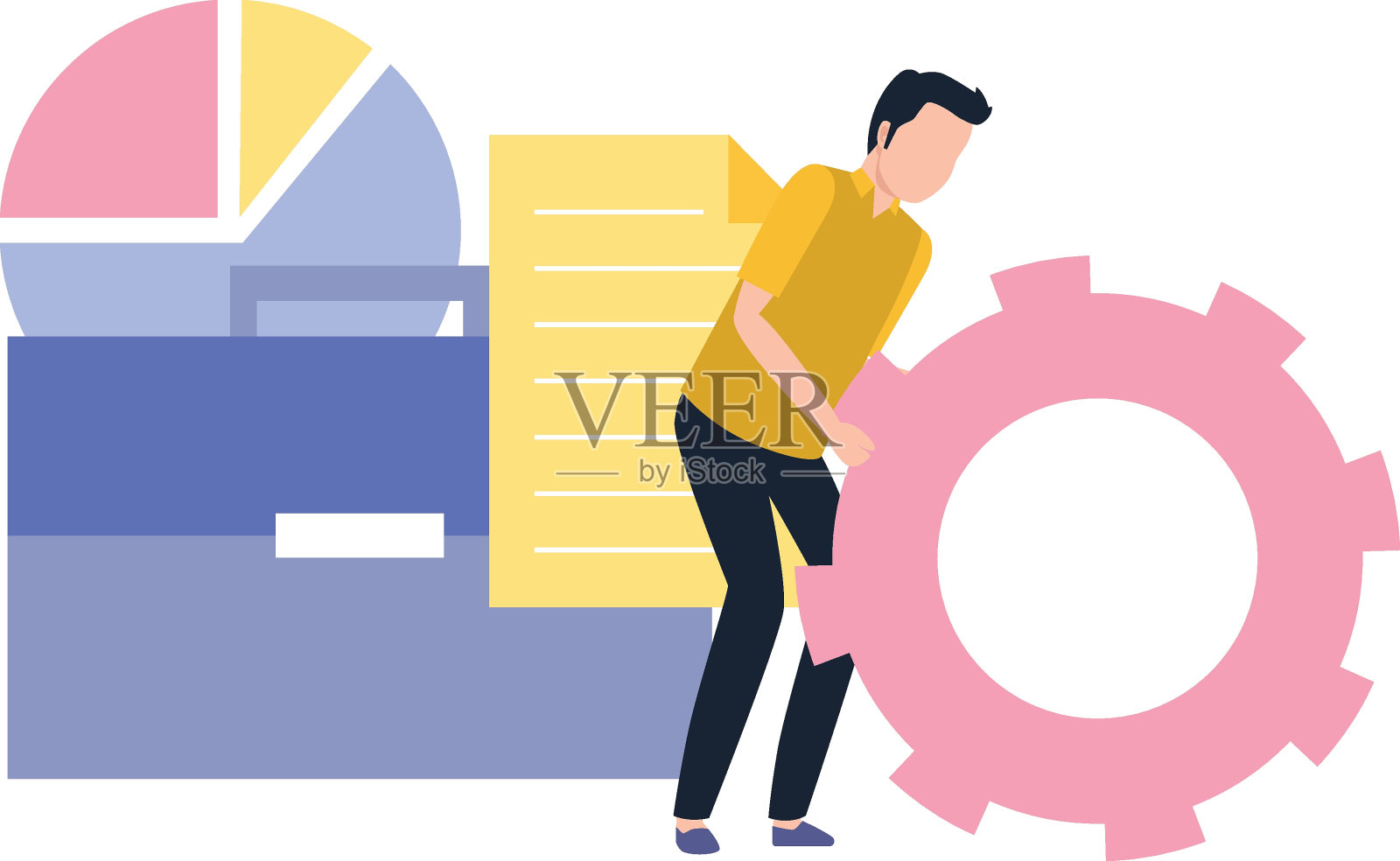 男孩拿着装备。插画图片素材