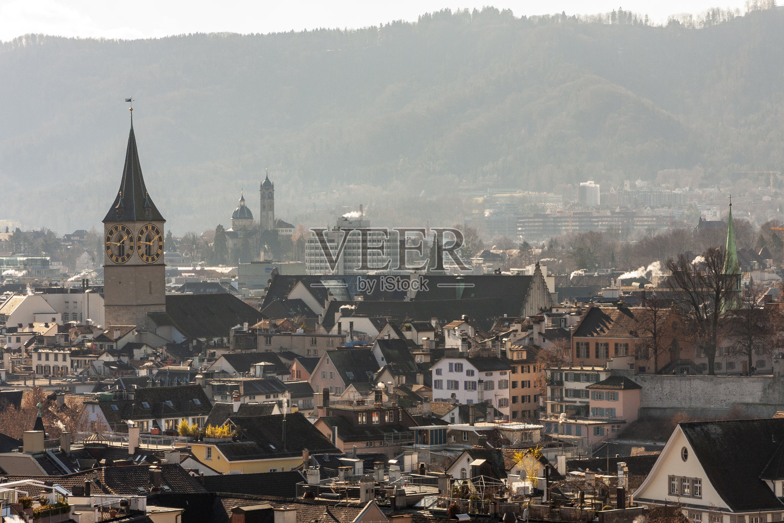 苏黎世城市天际线(从ETH看)，苏黎世，瑞士照片摄影图片