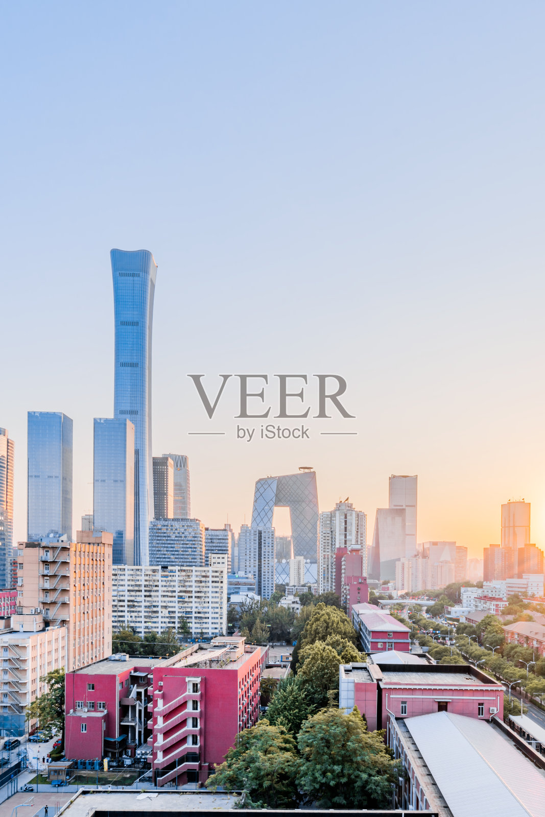 中国北京国贸CBD大厦群的高角度黄昏景观照片摄影图片