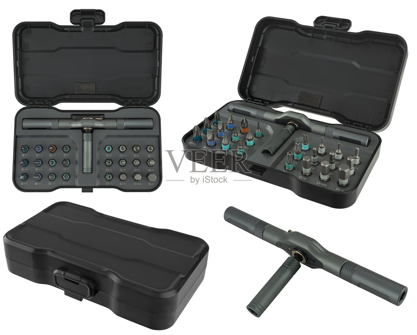 螺丝刀，钻头架和钻头组，工具，隔离在白色背景上照片摄影图片