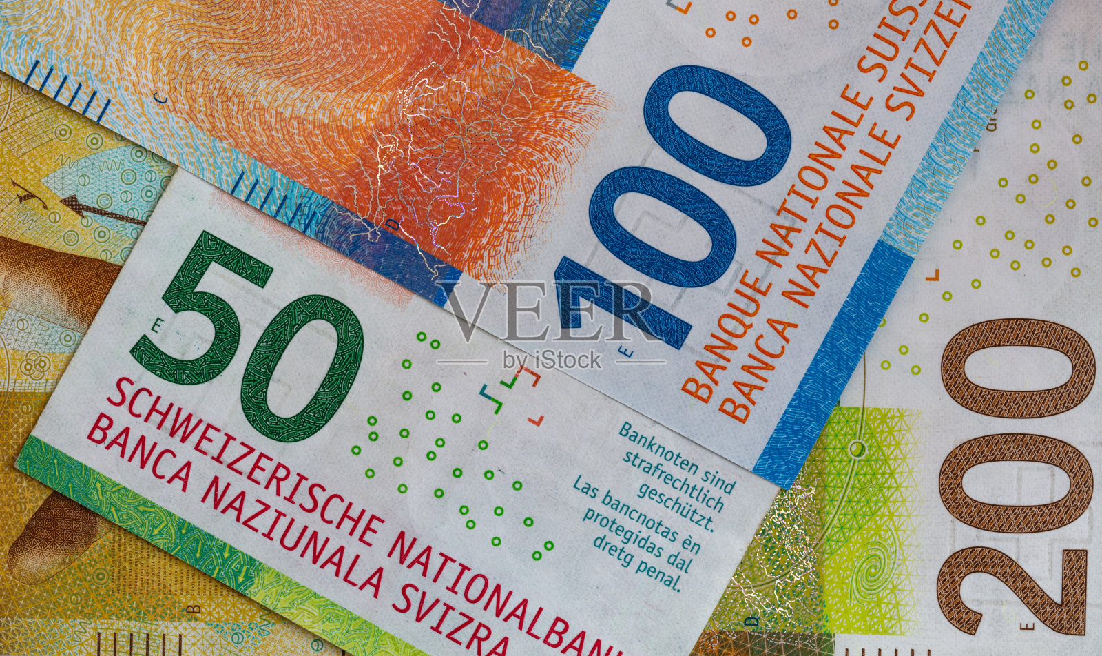 50、100和200瑞士法郎纸币特写照片摄影图片