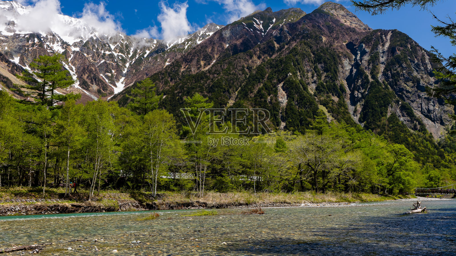 日本长野上高内徒步山谷的阿苏萨河和卡帕桥河照片摄影图片