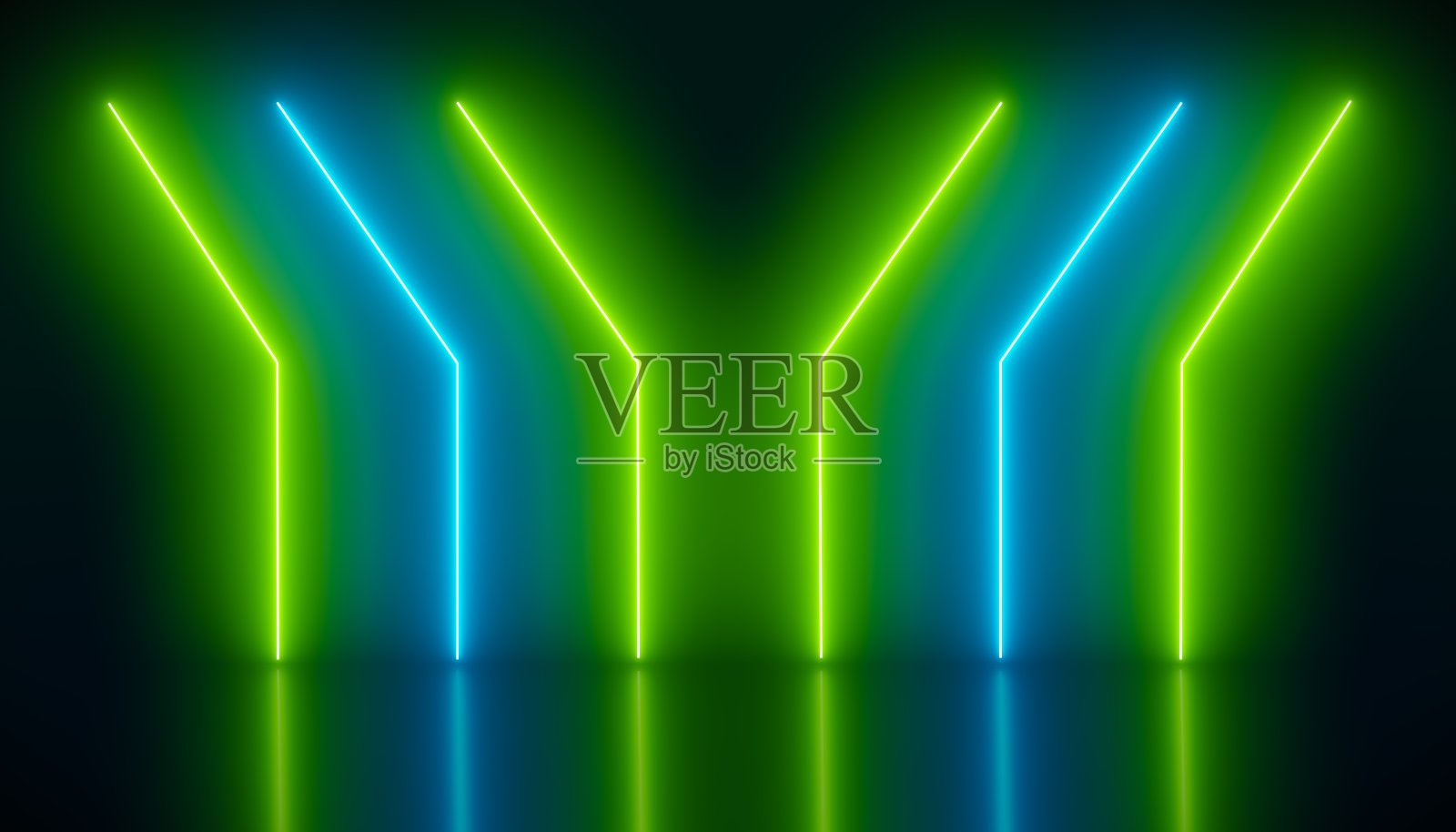 绿色和蓝色发光的霓虹灯线的插图照片摄影图片
