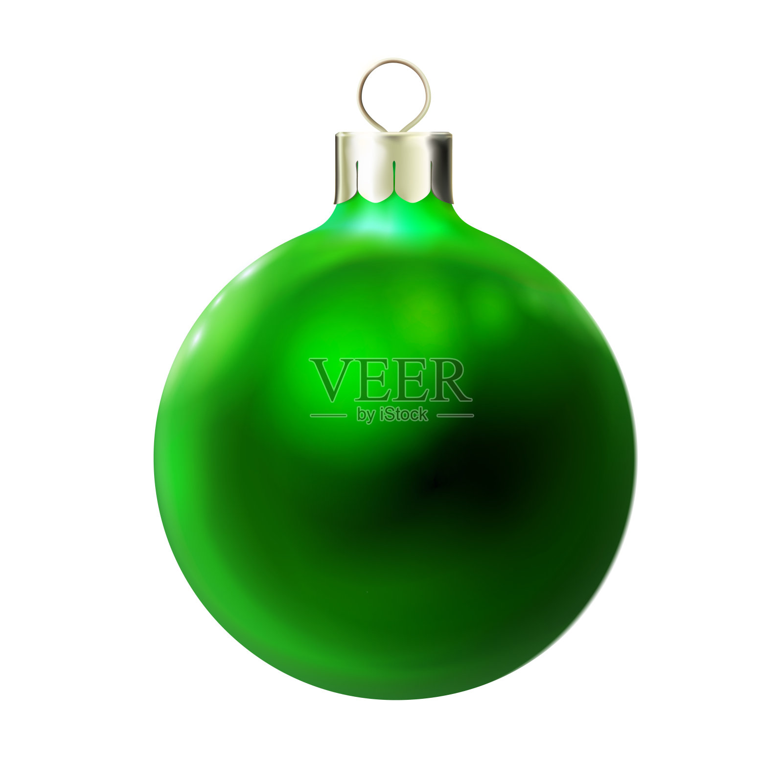 绿色圣诞球，有光泽的现实小玩意孤立在白色的背景。圣诞和新年快乐3d玩具，设计暗元素，彩色装饰。插图插画图片素材