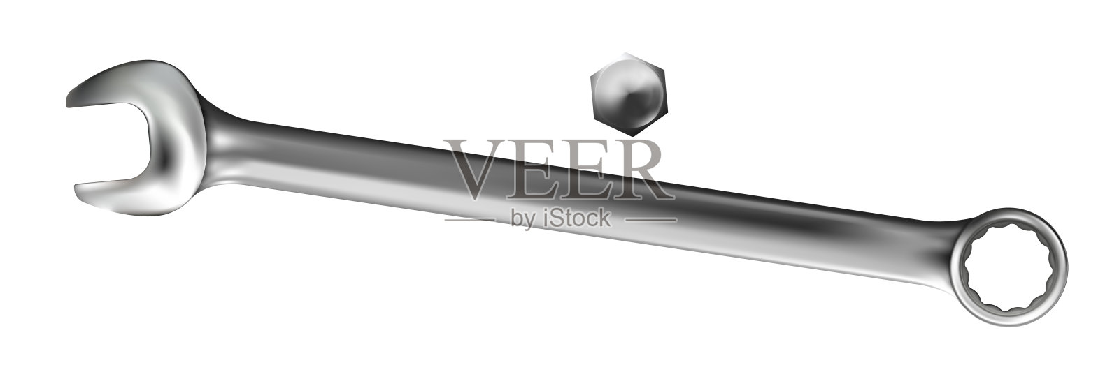 现实的手扳手或扳手孤立的白色背景。逼真的铬金属工具。插图插画图片素材