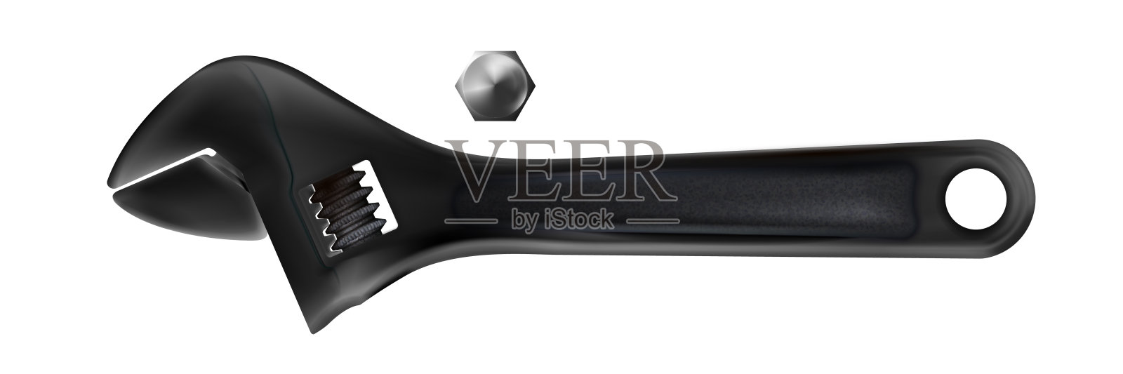 现实黑暗可调扳手，猴子扳手。新的手工工具孤立在白色背景。劳动节假期。插画图片素材