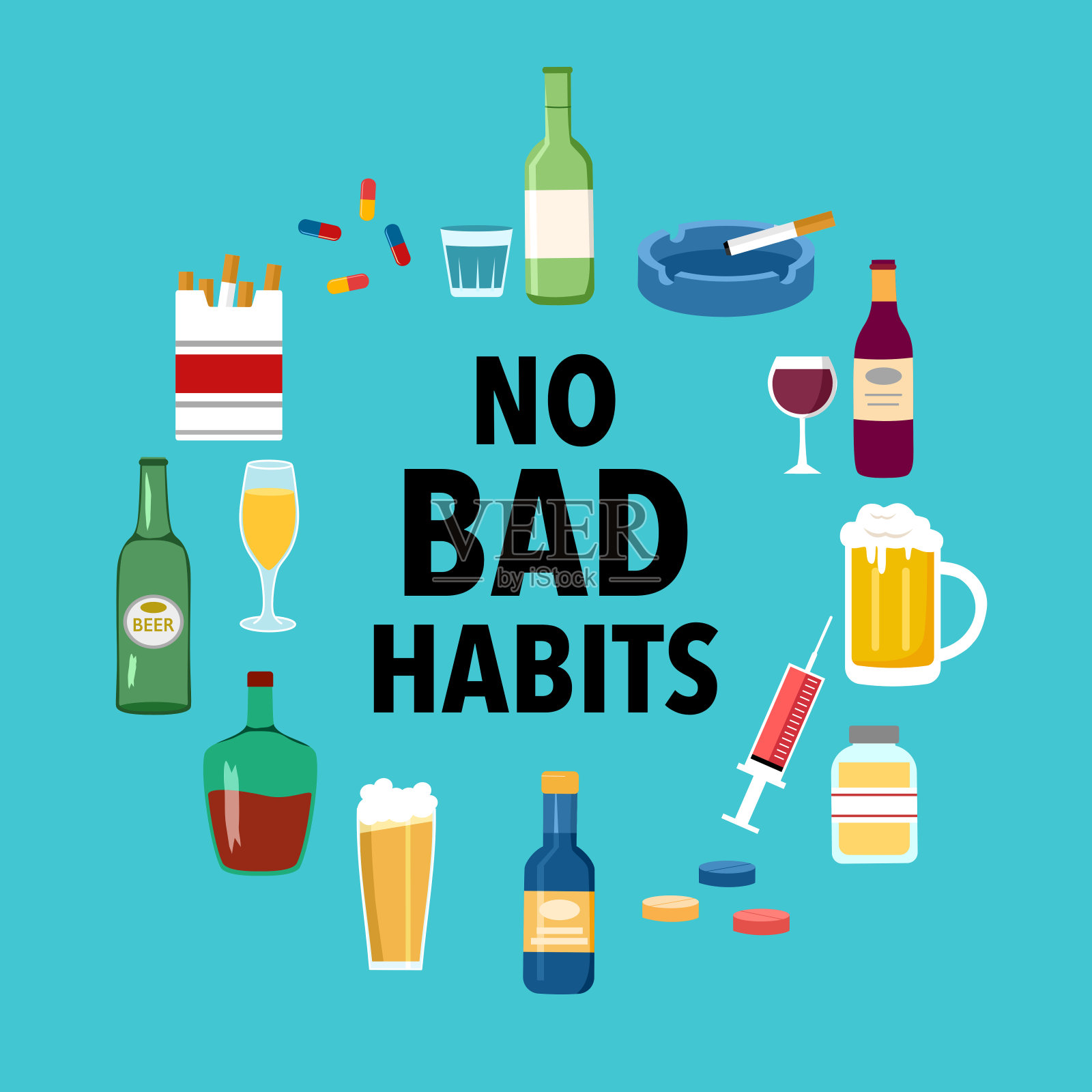 停止毒品，酒精，香烟概念矢量插图。没有坏习惯。插画图片素材
