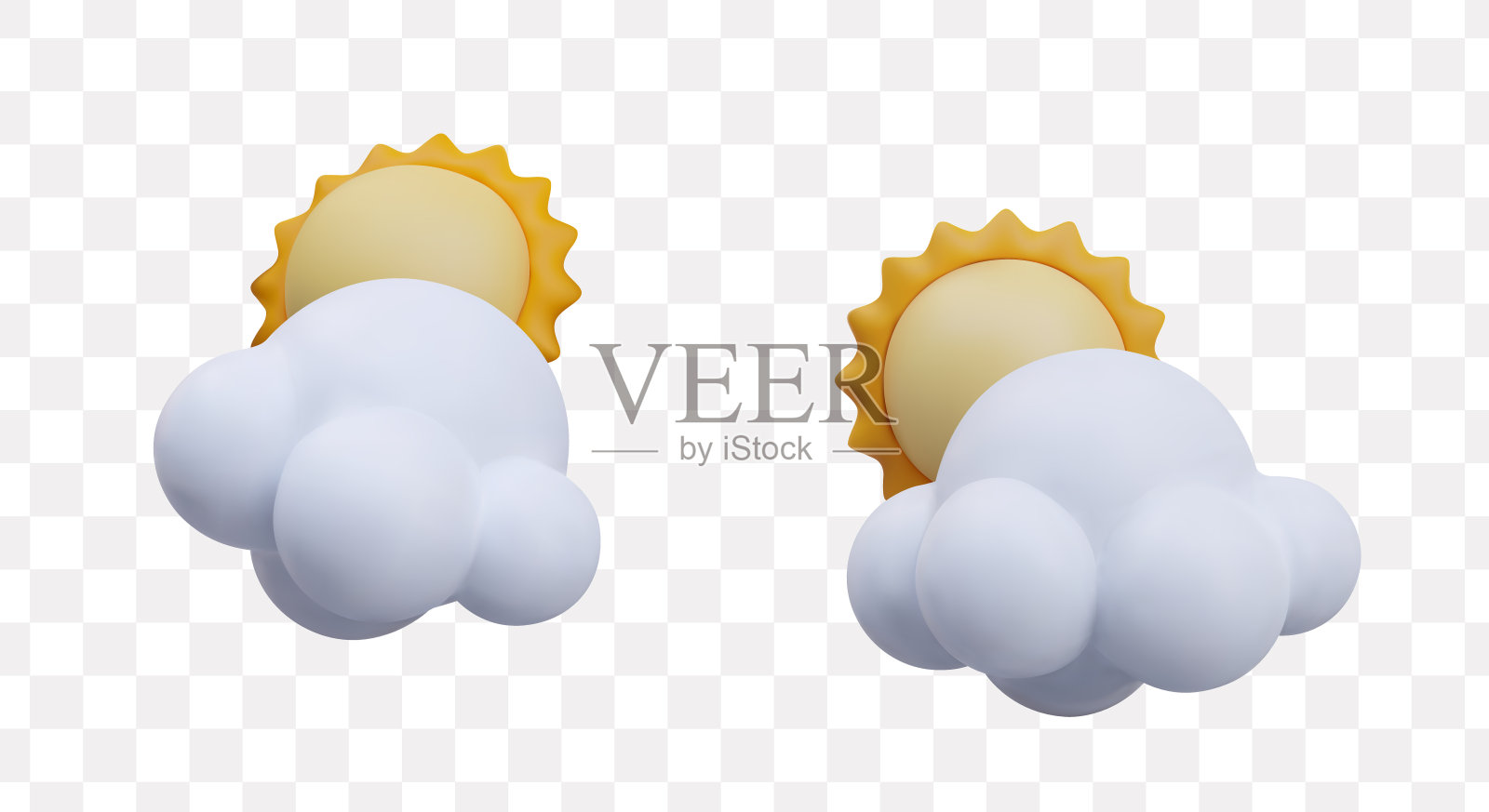 太阳背后的白色逼真的云。一套天气插图在卡通风格插画图片素材