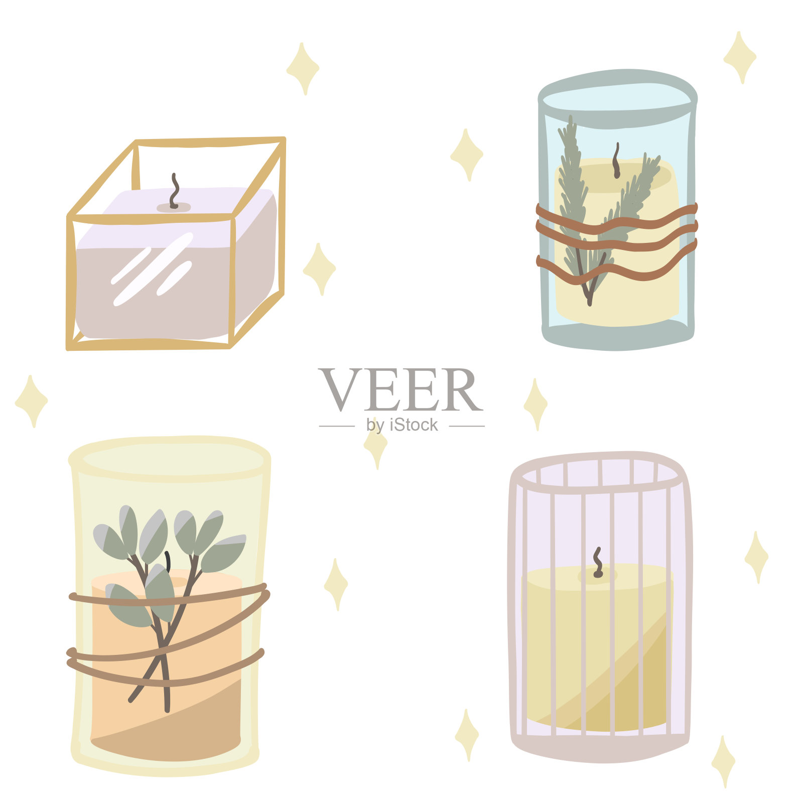 蜡烛在一个玻璃平面设计集插画图片素材