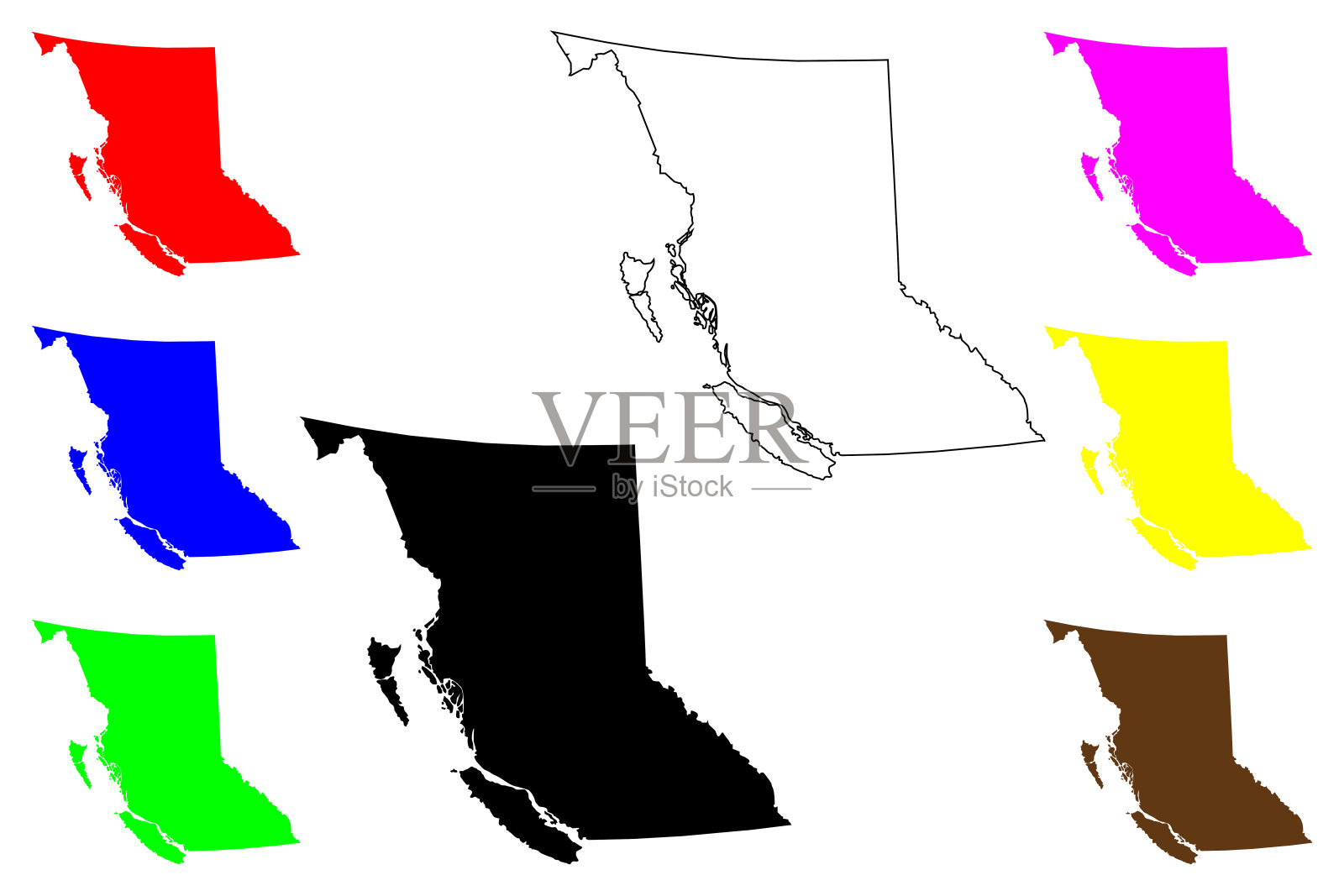 不列颠哥伦比亚省(省和地区的加拿大，BC)地图矢量插图，潦草素描不列颠哥伦比亚省地图插画图片素材