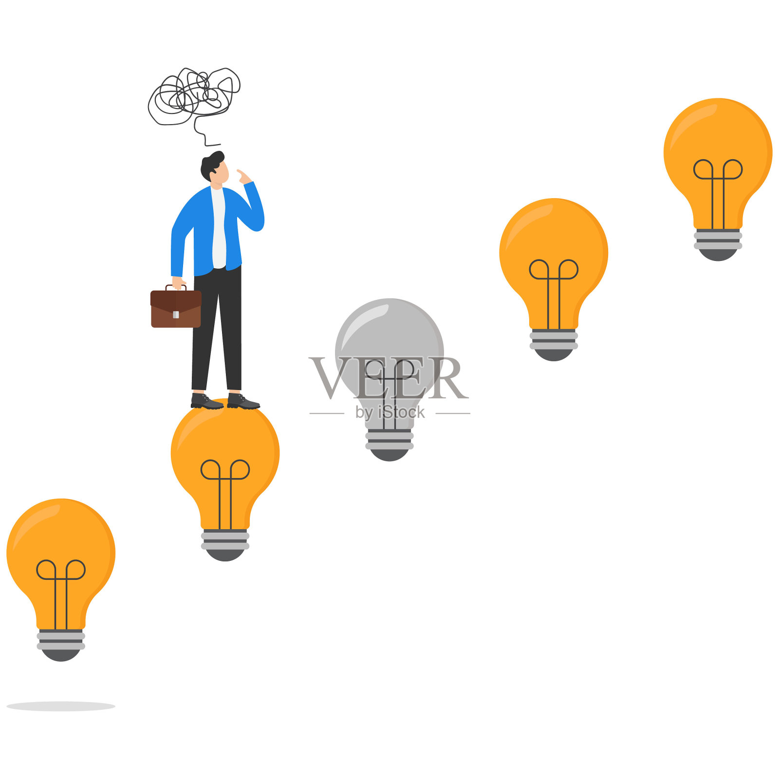 有问题的想法影响商人的进步。现代矢量插图在平面风格。插画图片素材