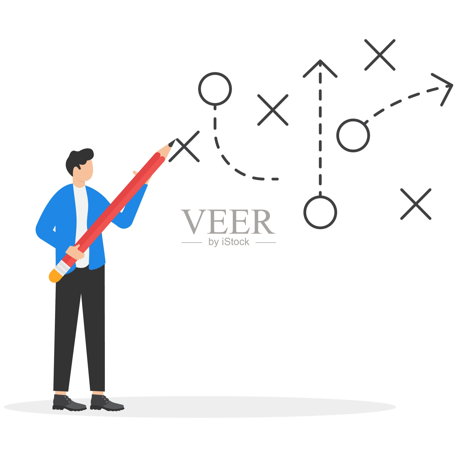 用铅笔解决任务的人。对项目管理工作进行优先排序。现代矢量插图在平面风格插画图片素材