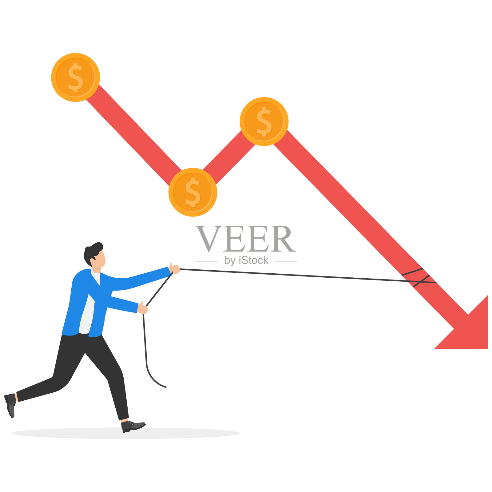 降低成本的概念与商人拉绳的象征。插画图片素材
