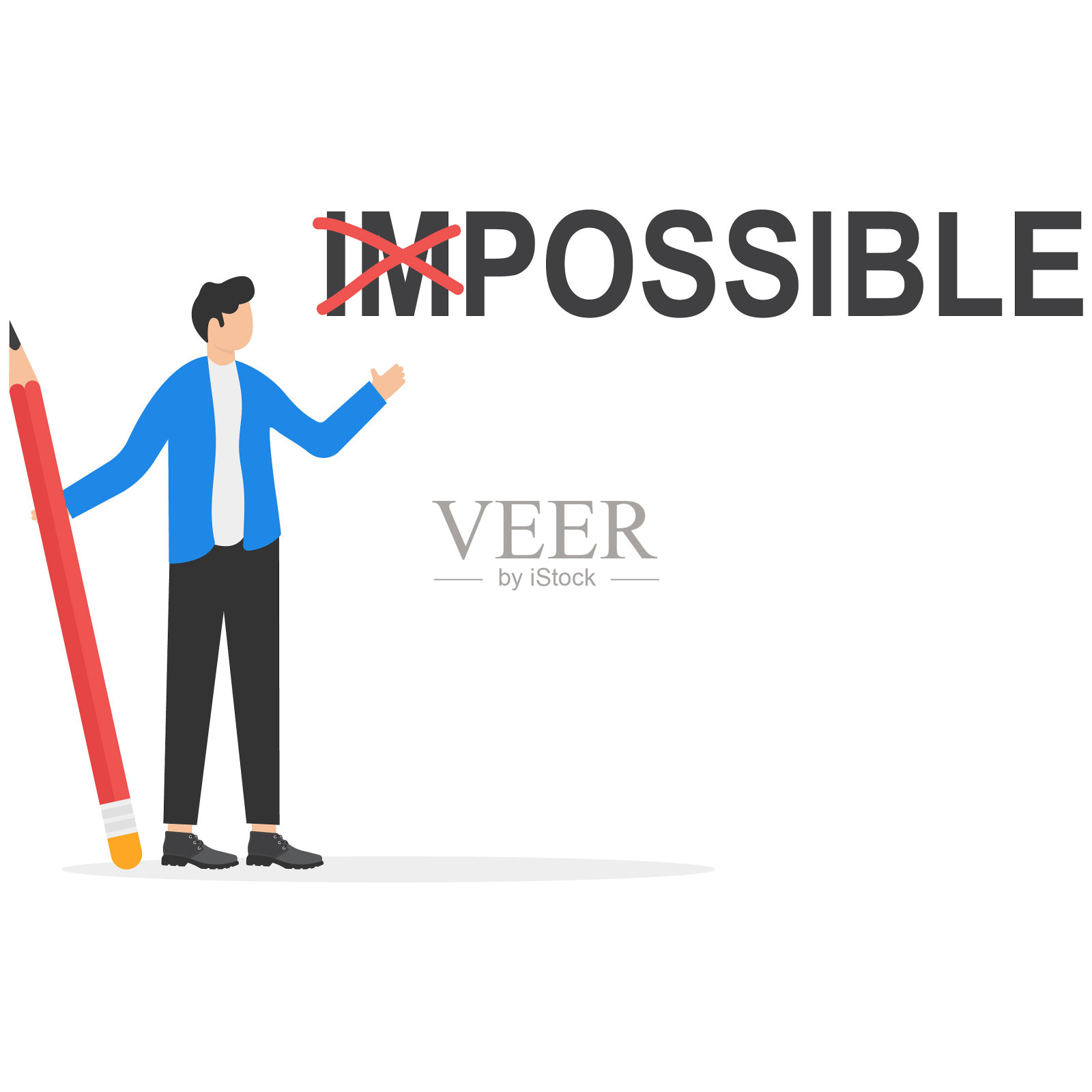 矢量图标商人用铅笔把我从不可能的。Сhallenge或希望克服困难，取得成功。平面矢量插图。插画图片素材