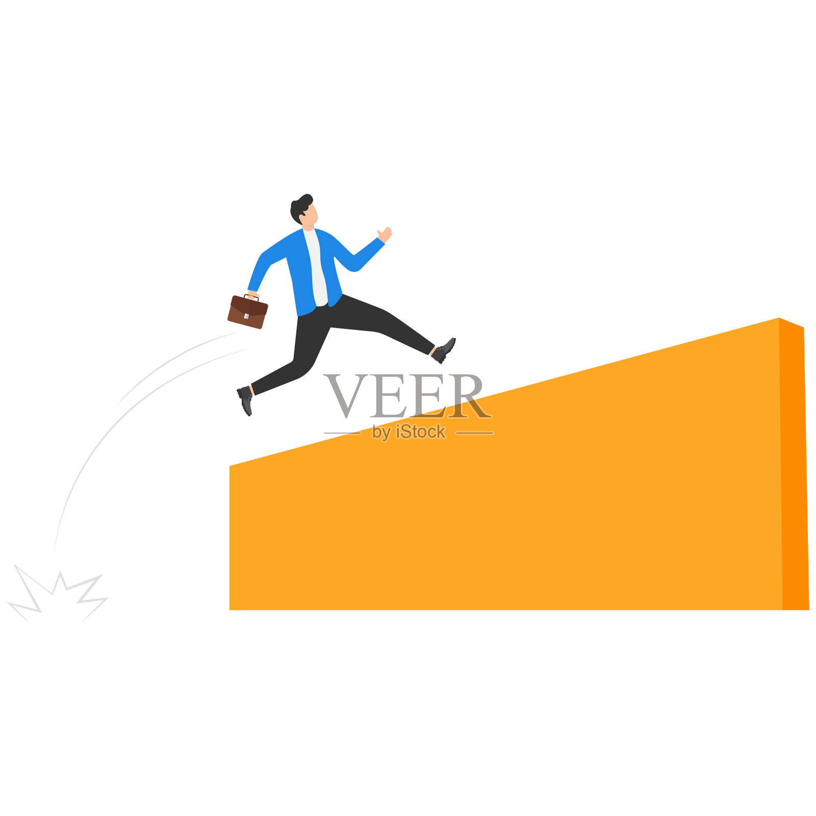 克服障碍或解决问题的动力和领导公司的成就理念，自信的商业领袖跳过挑战墙。插画图片素材