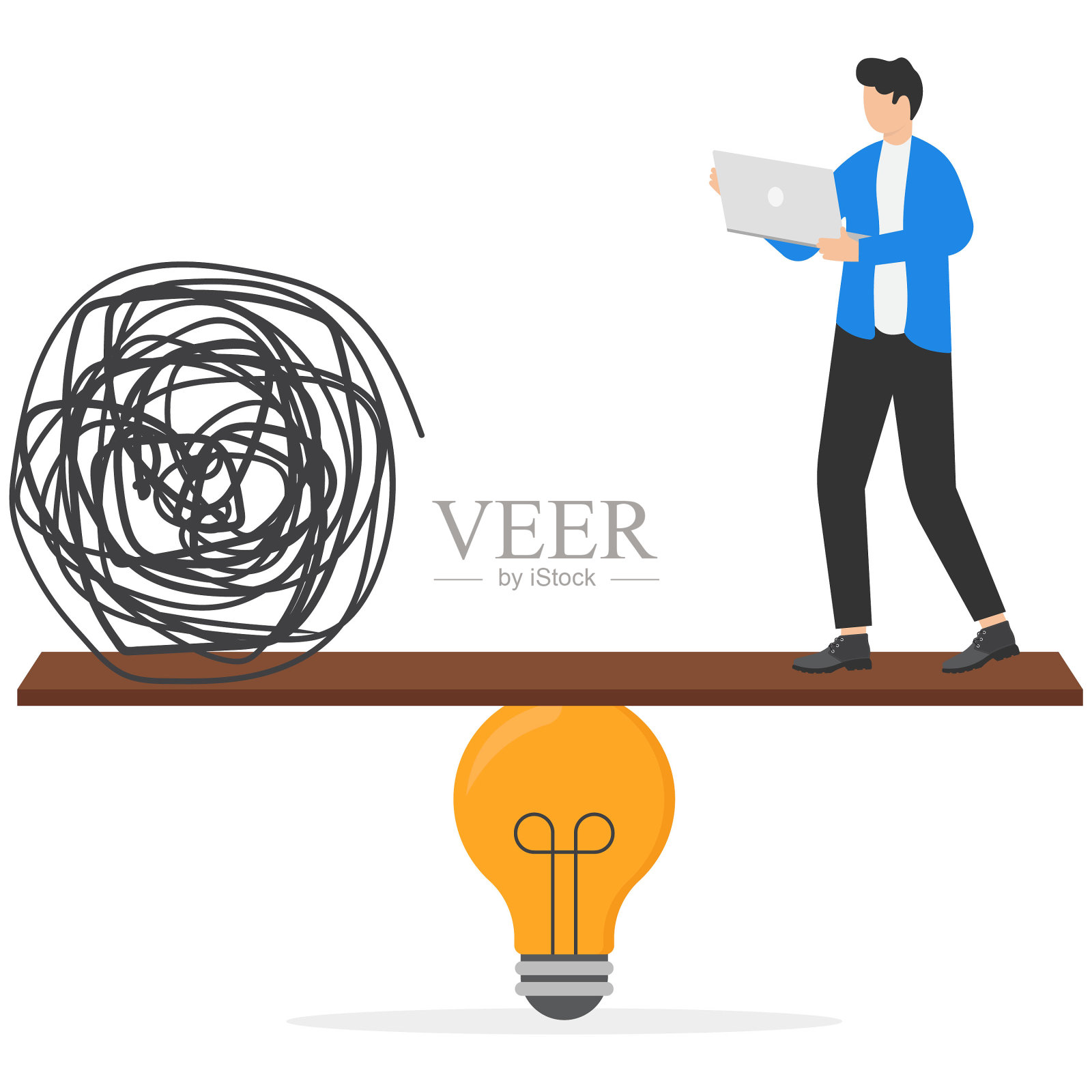 解决混乱。商人用他们的创造力来解决问题。现代矢量插图在平面风格。插画图片素材