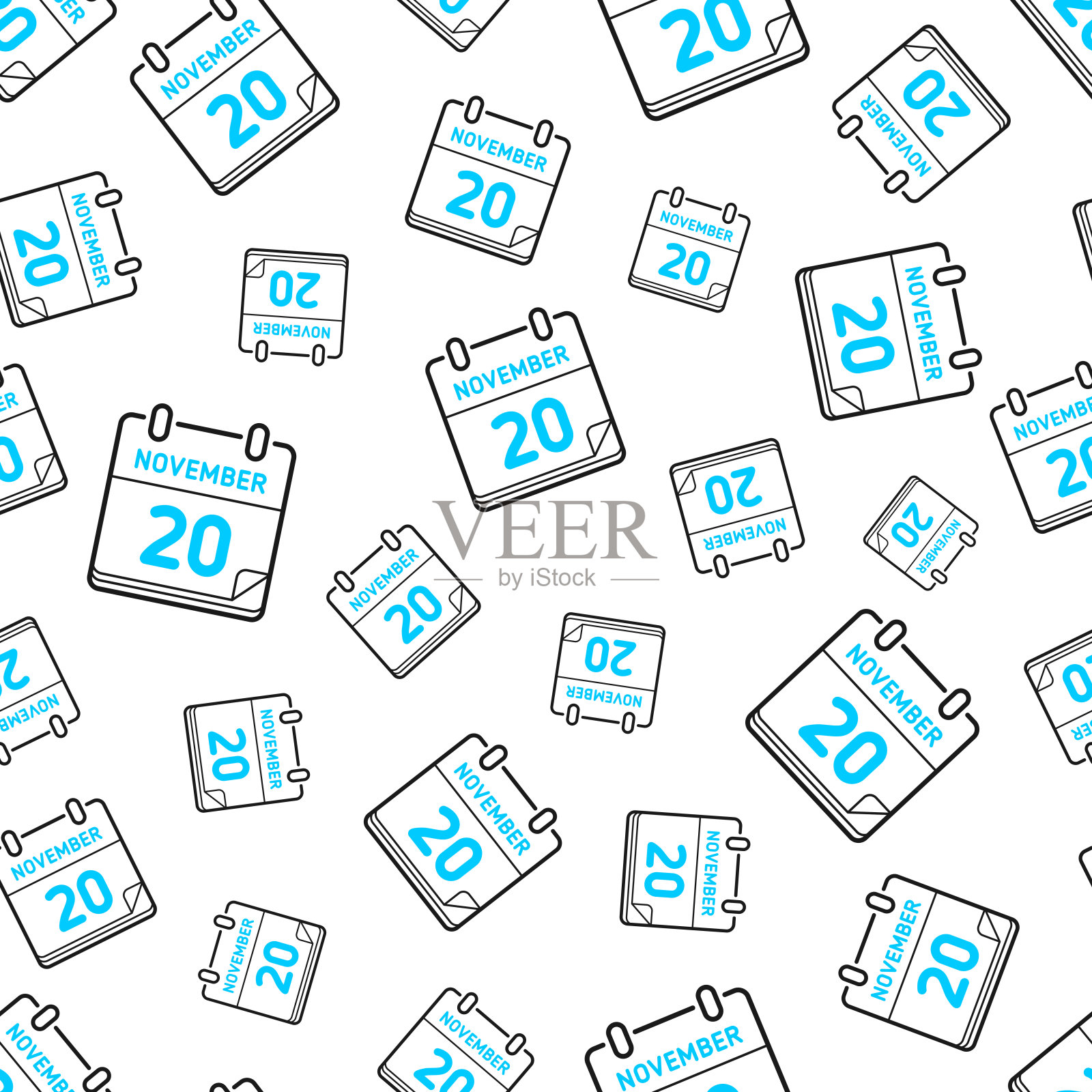 11月20日。无缝模式。白色背景上的线条图标插画图片素材