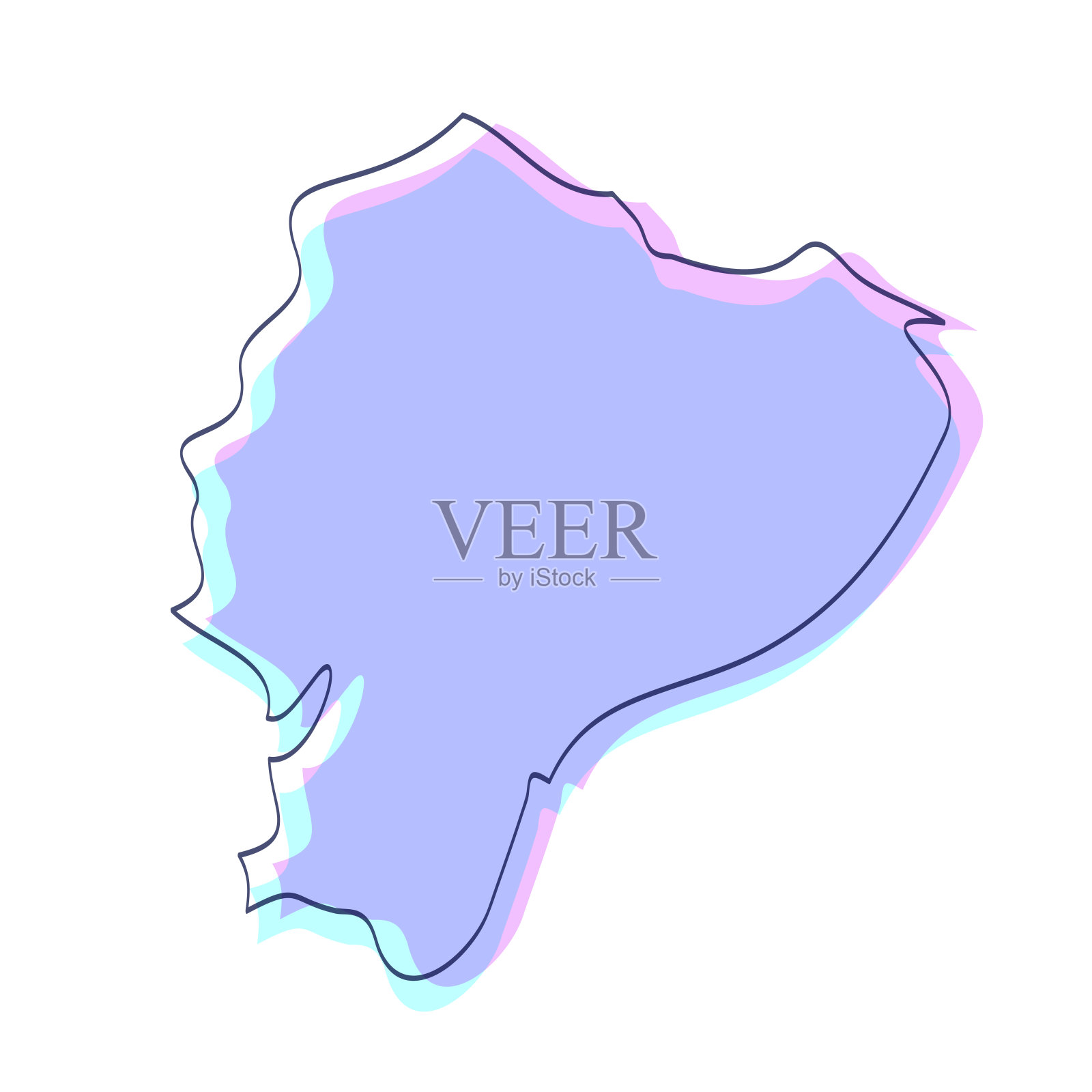 厄瓜多尔地图手绘-紫色与黑色轮廓-时尚的设计插画图片素材