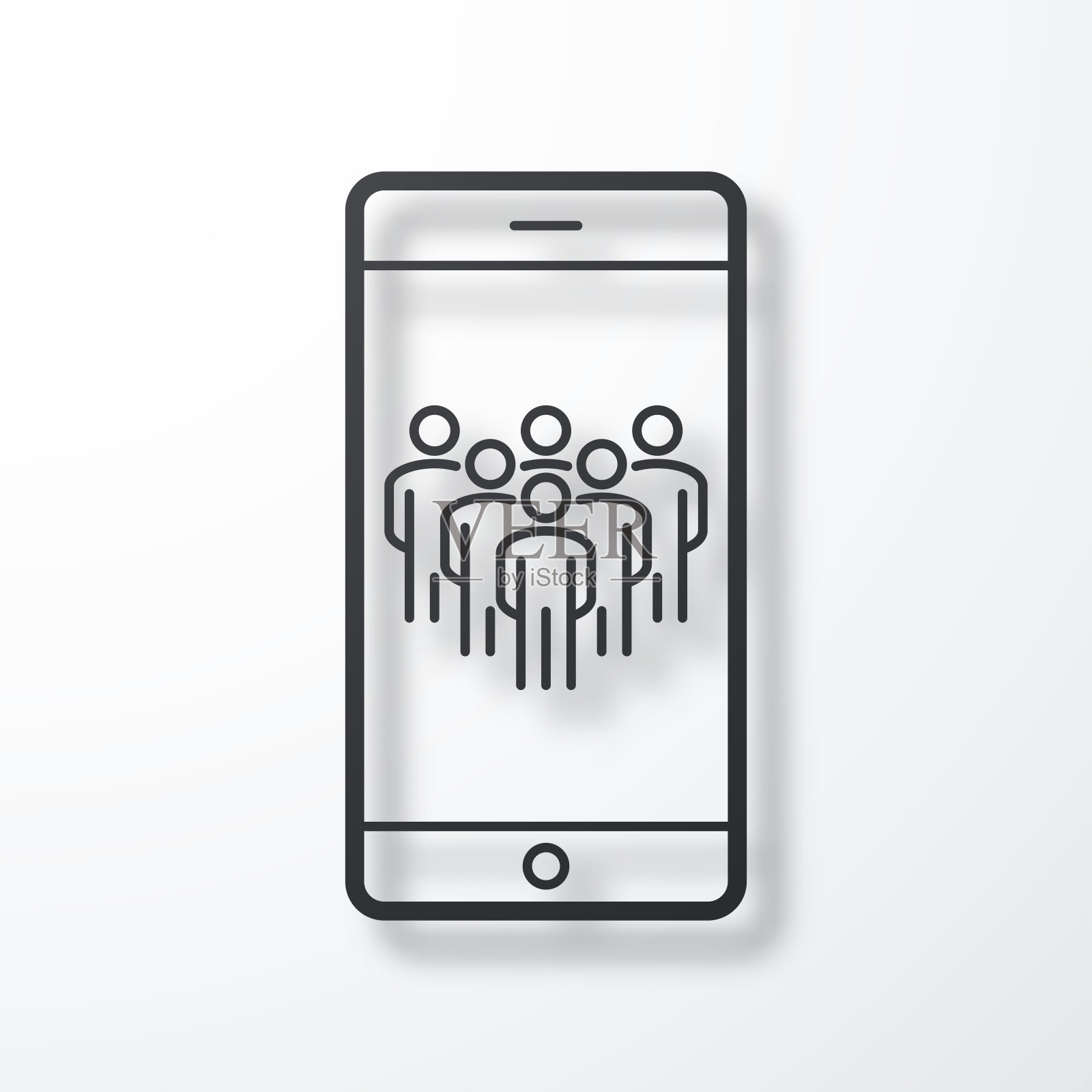 智能手机上的社交媒体。线图标与阴影在白色背景插画图片素材