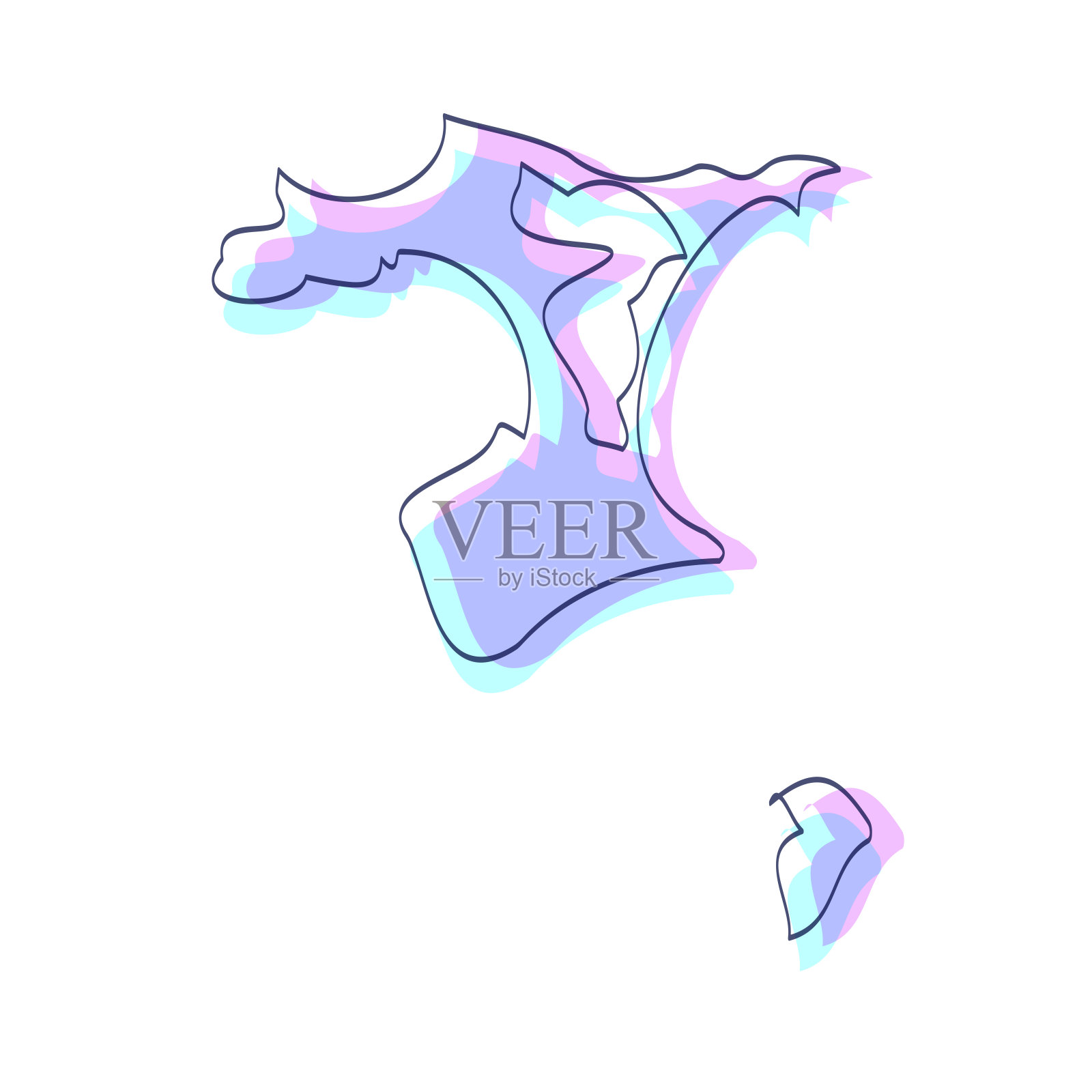 查塔姆群岛地图手绘-紫色与黑色轮廓-时尚的设计插画图片素材