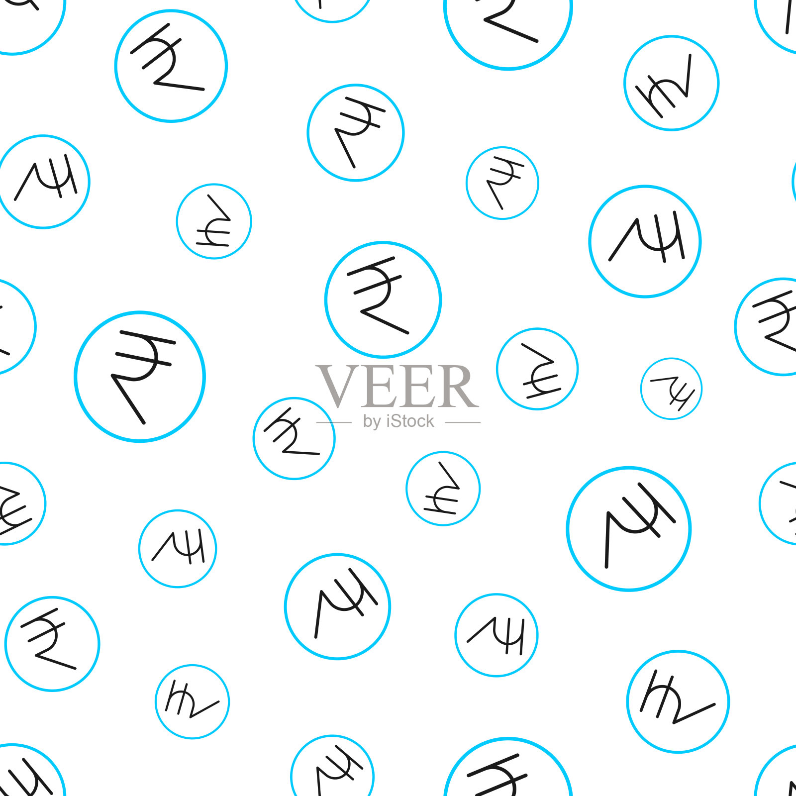 印度卢比硬币。无缝模式。白色背景上的线条图标插画图片素材