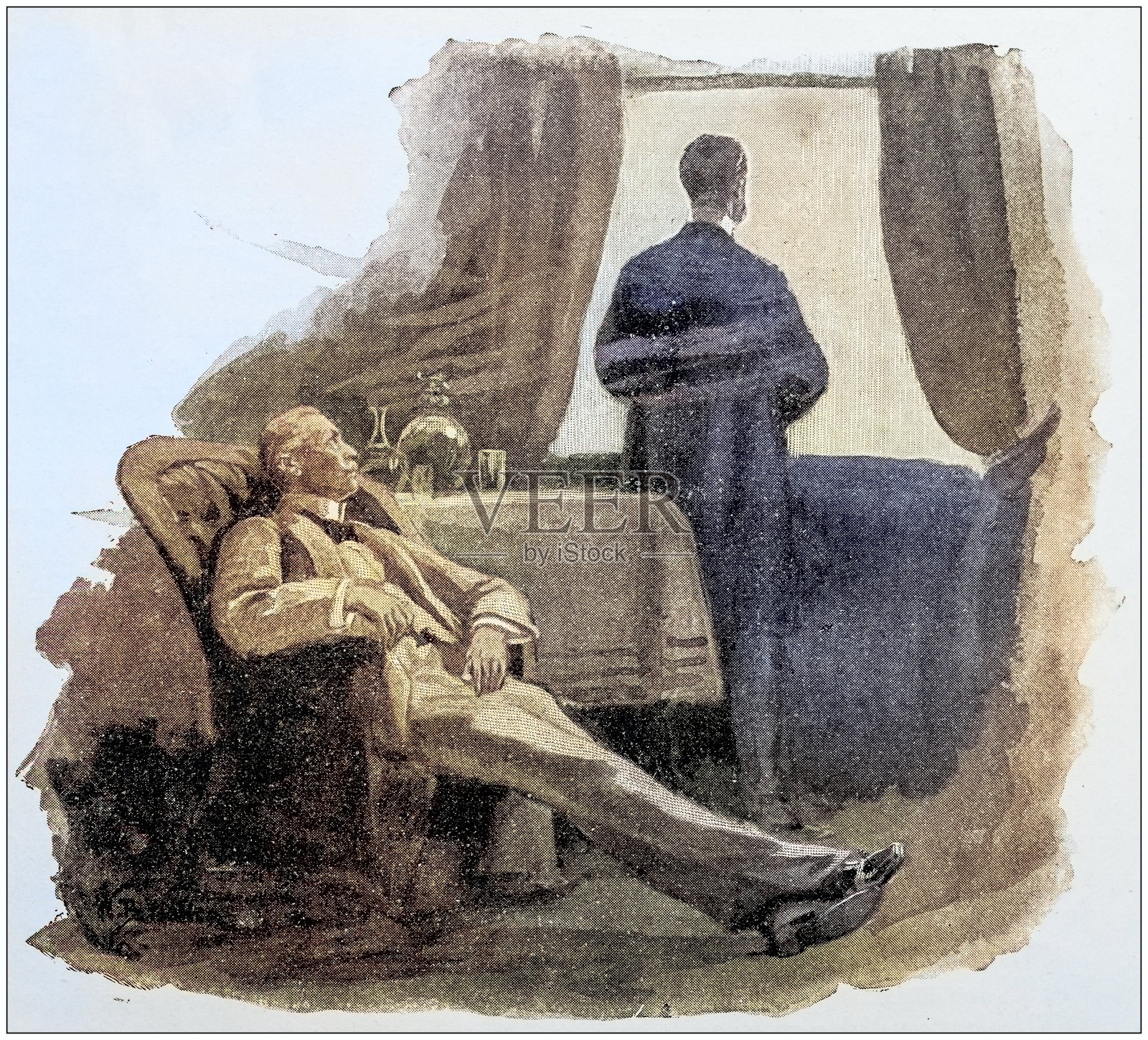 古玩画插图:室内男人插画图片素材