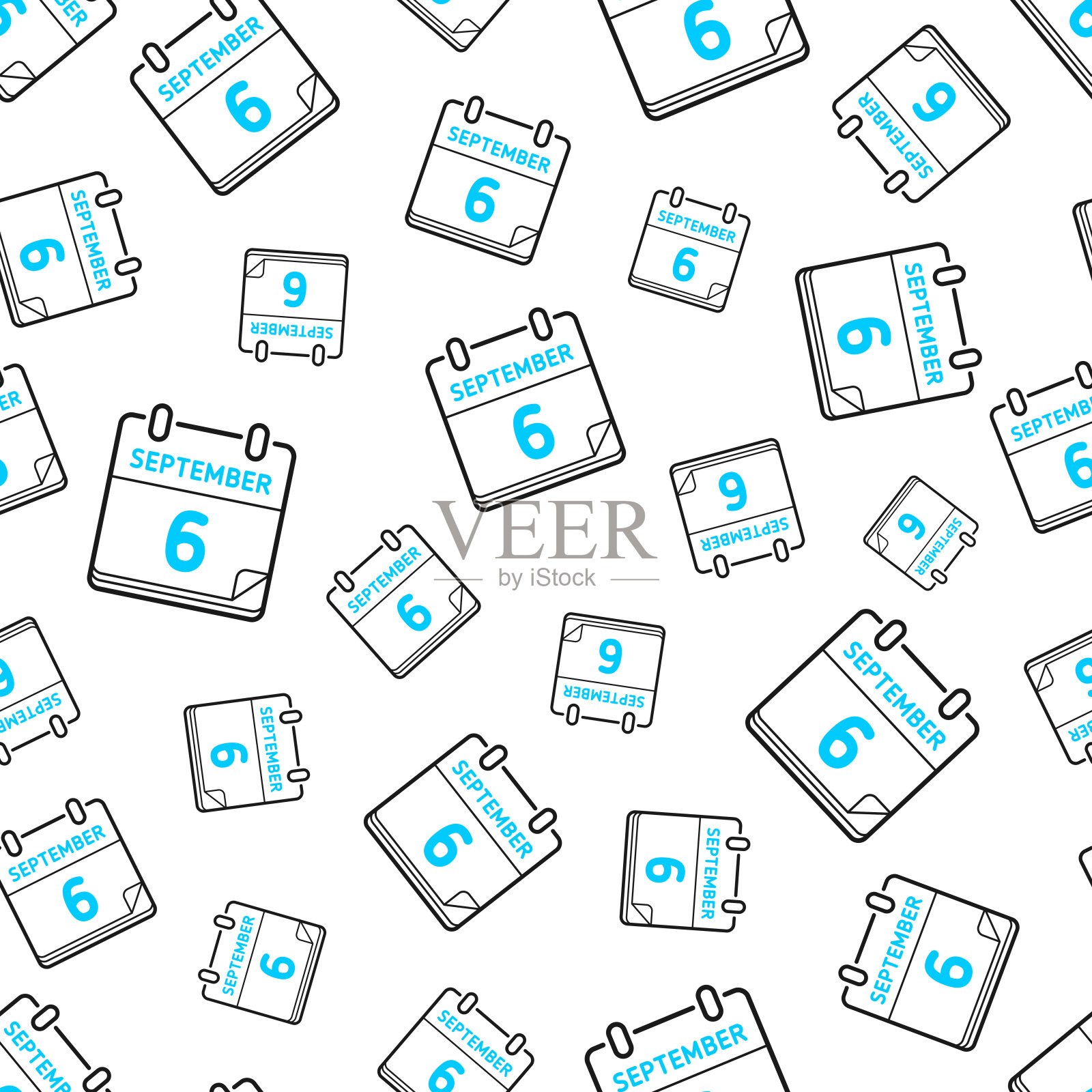 9月6日。无缝模式。白色背景上的线条图标插画图片素材