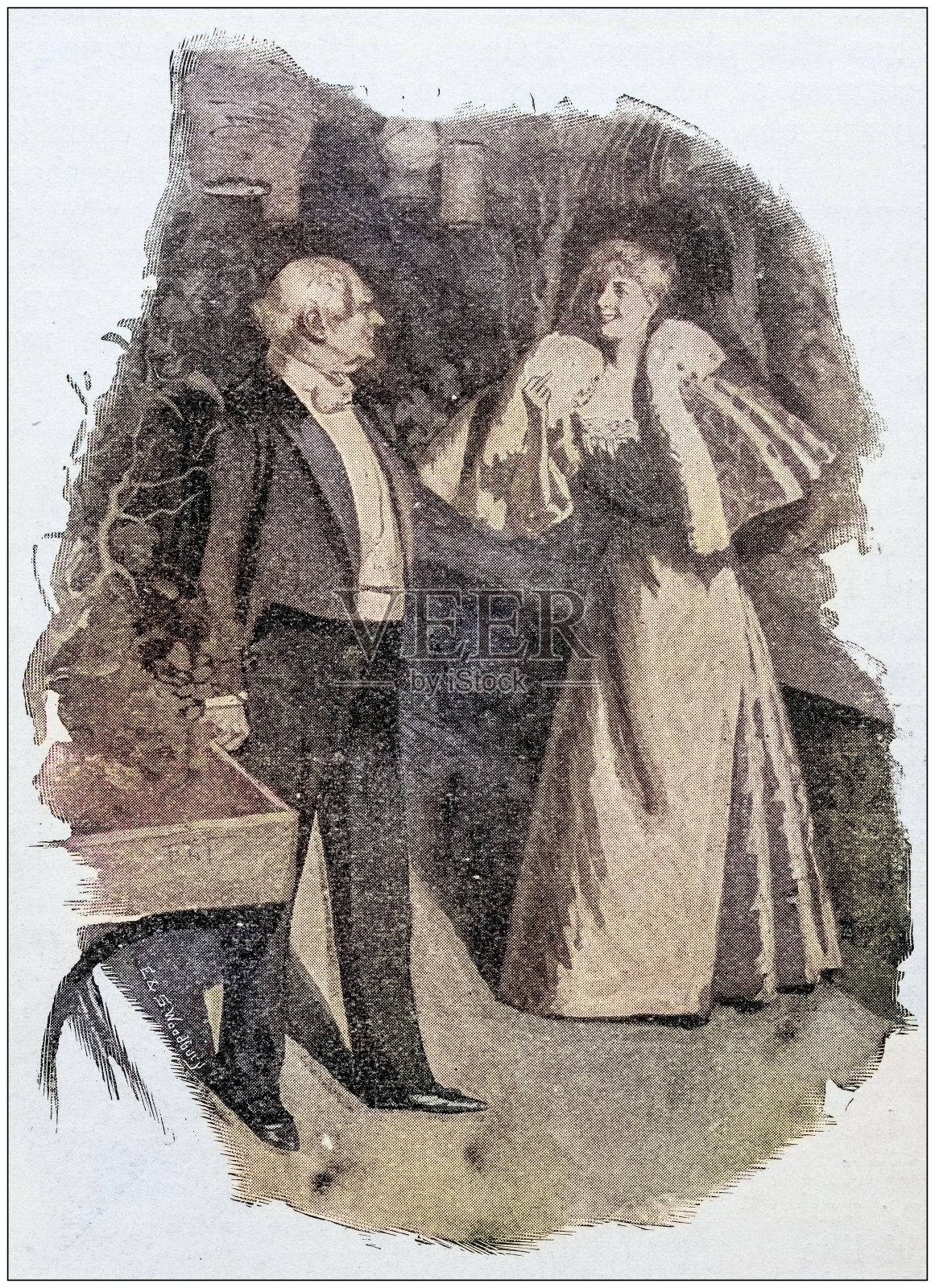 古玩画插图:情侣插画图片素材