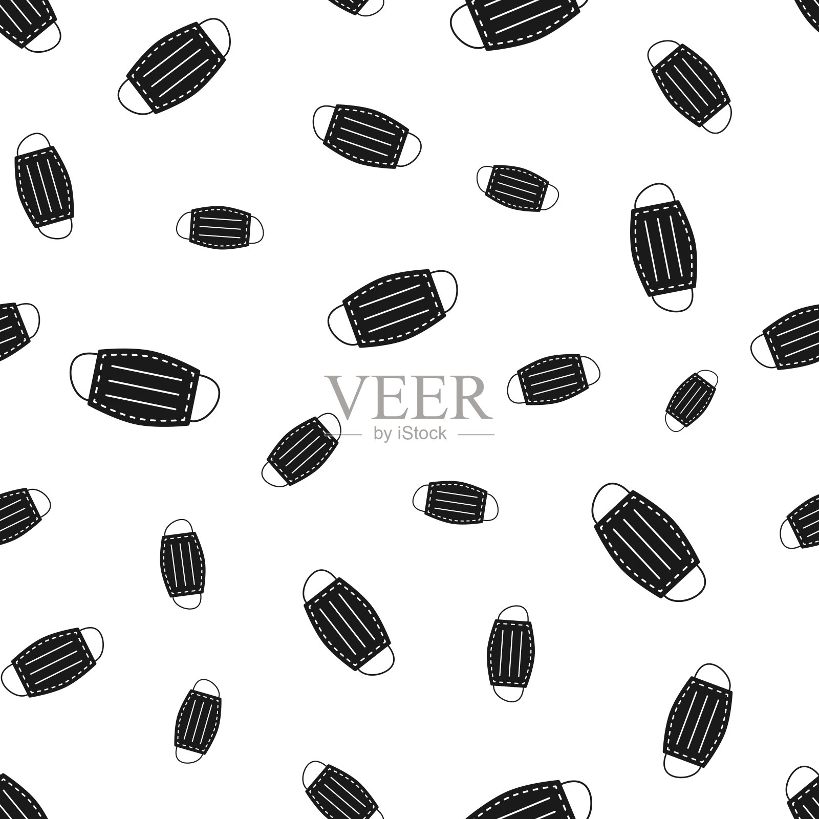 医用或外科口罩。无缝模式。白色背景的图标插画图片素材