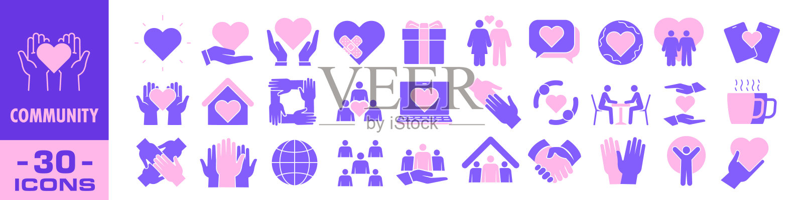 社区图标集。平的风格。插画图片素材