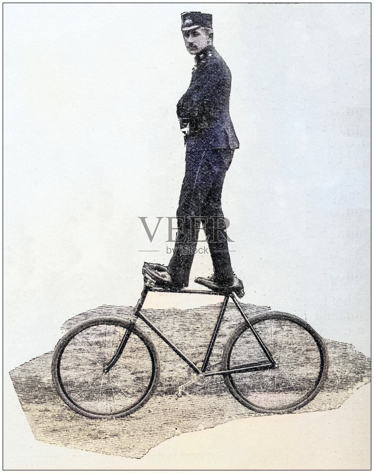 古董照片:早期的自行车技巧插画图片素材
